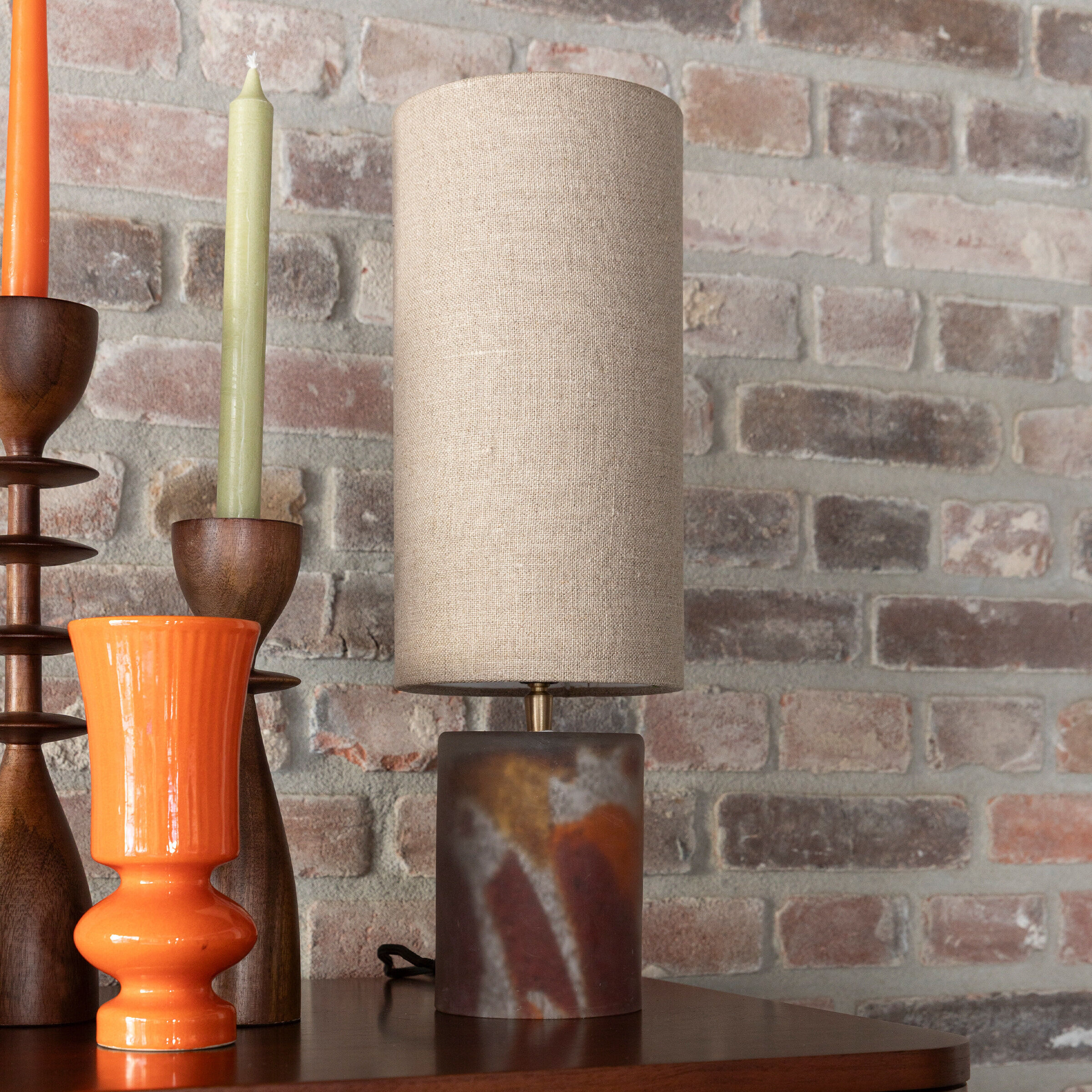 Dutchbone Tafellamp Earl Geweven stof en glas - Oranje - 8718548103092