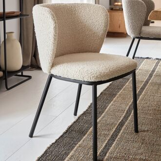 Kave Home Eetkamerstoel Ciselia Bouclé - Wit - 8433840685076