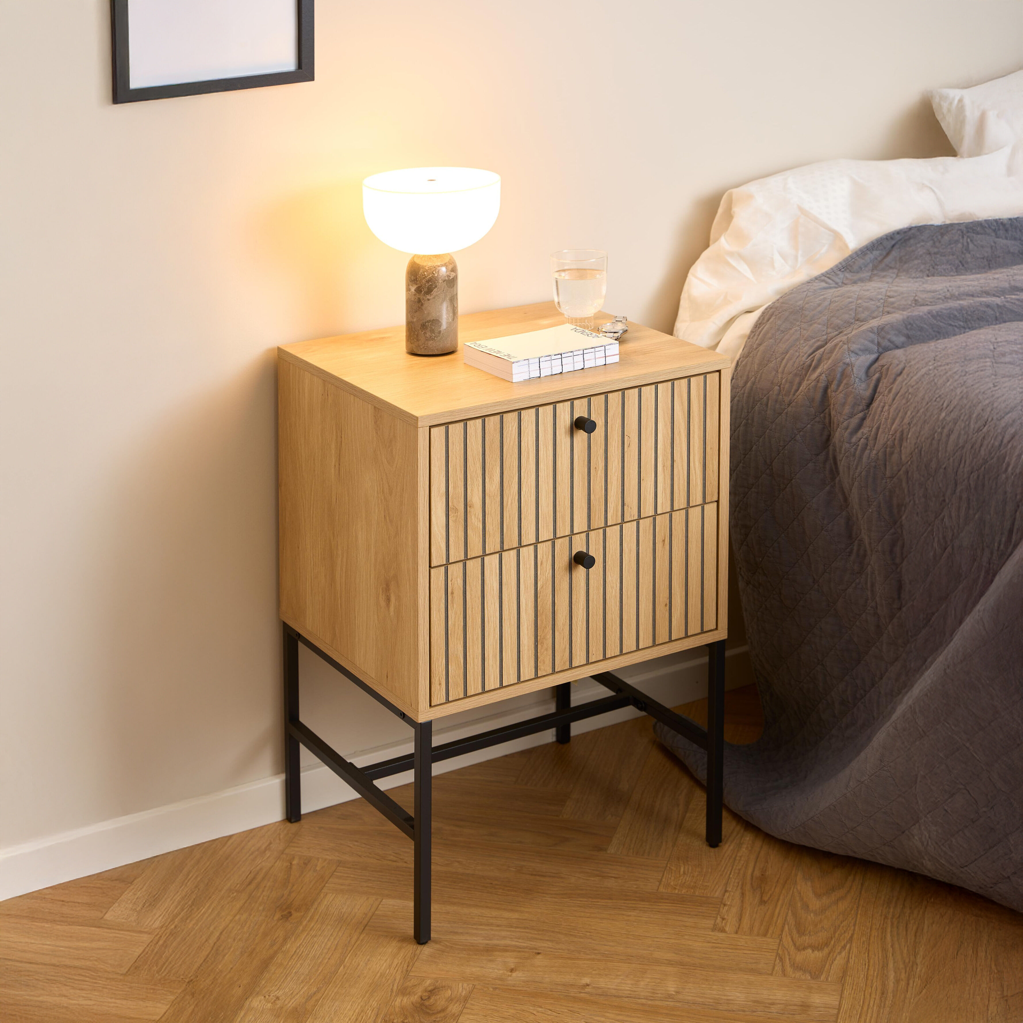 Bendt Nachtkastje Davon Eikenlook, Met 2 laden - Naturel - 5713941341105