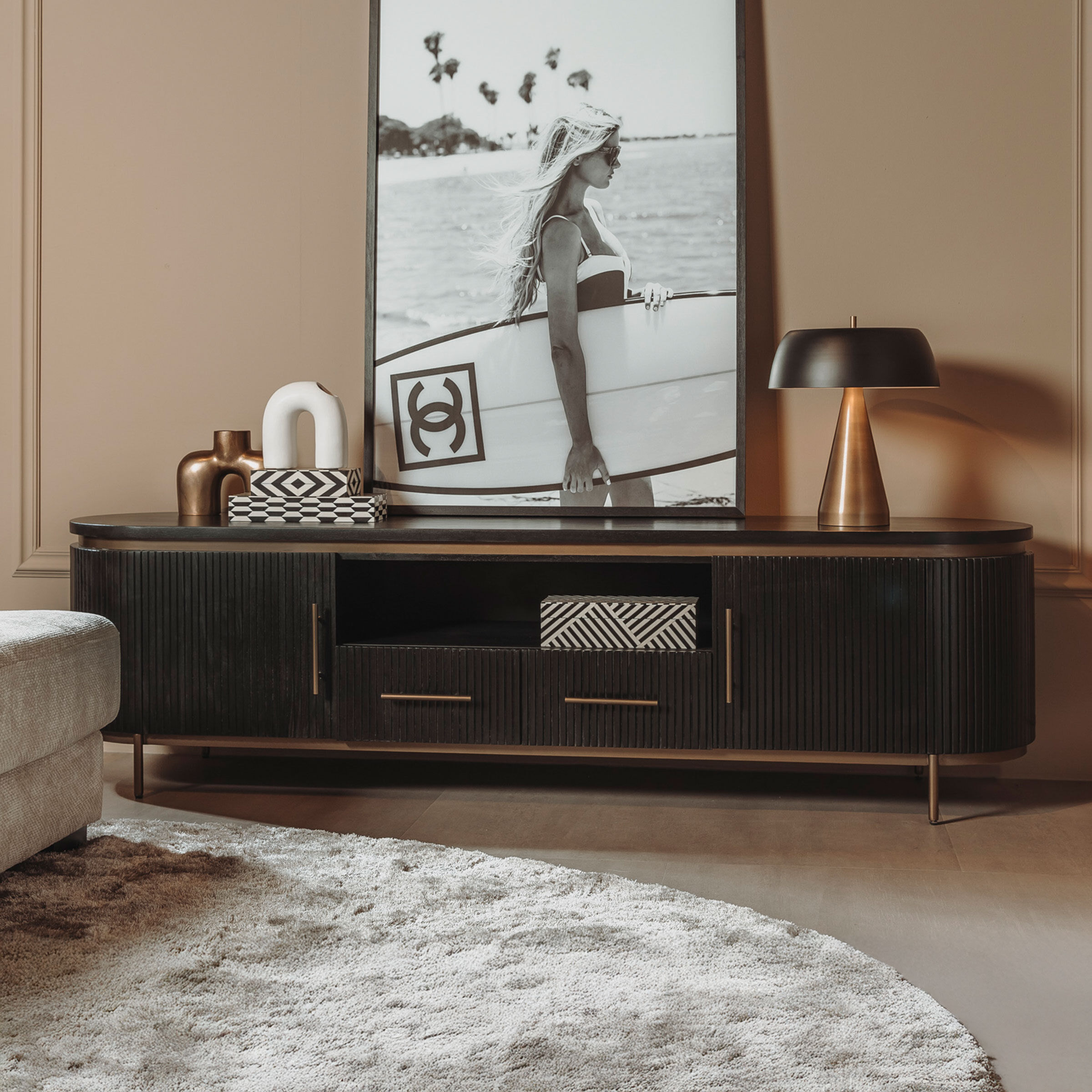 Tower Living TV-meubel Rivello Mangohout, 200cm - Zwart - 9506218898114