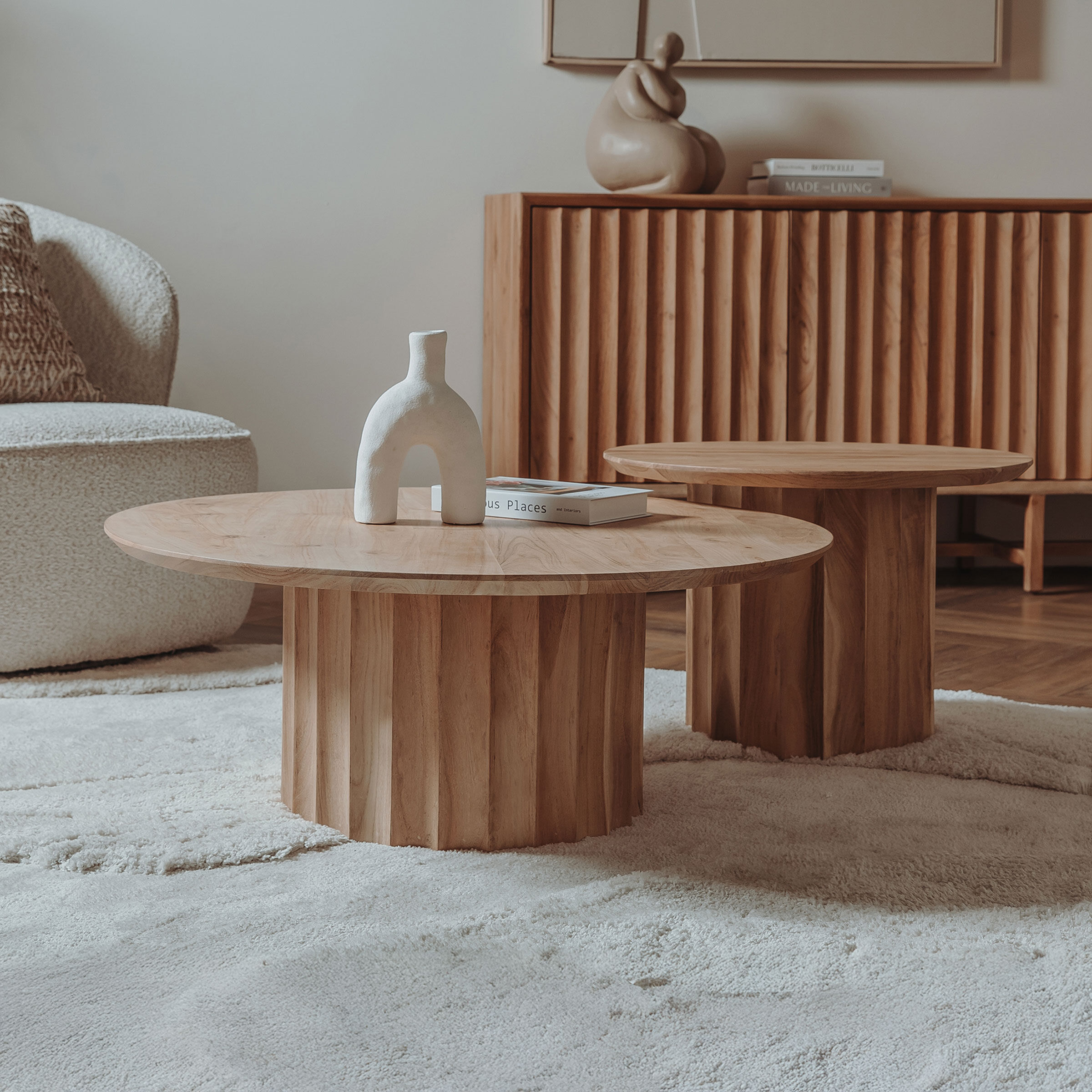 Tower Living Salontafel Crotone Acaciahout, Set van 2 stuks - Hout,Naturel - Rond - 9508569134224