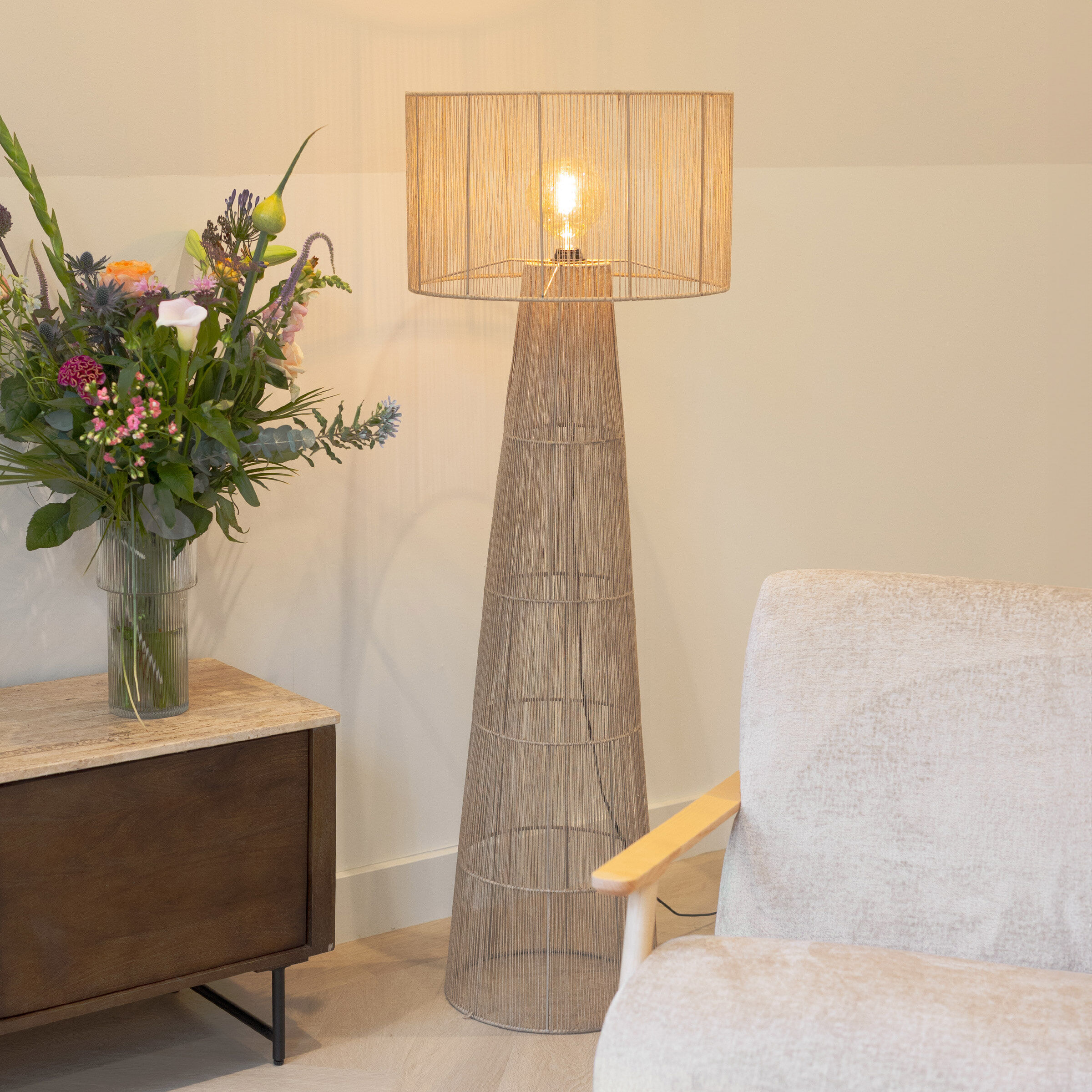 By-Boo Vloerlamp Oshu Jute, 146cm hoog - Beige - Japandi - 8720168089489