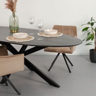 Livingfurn Ovale Eettafel Oslo Mangohout en staal - Zwart, 160 x 90cm - Ovaal - 7439612568524