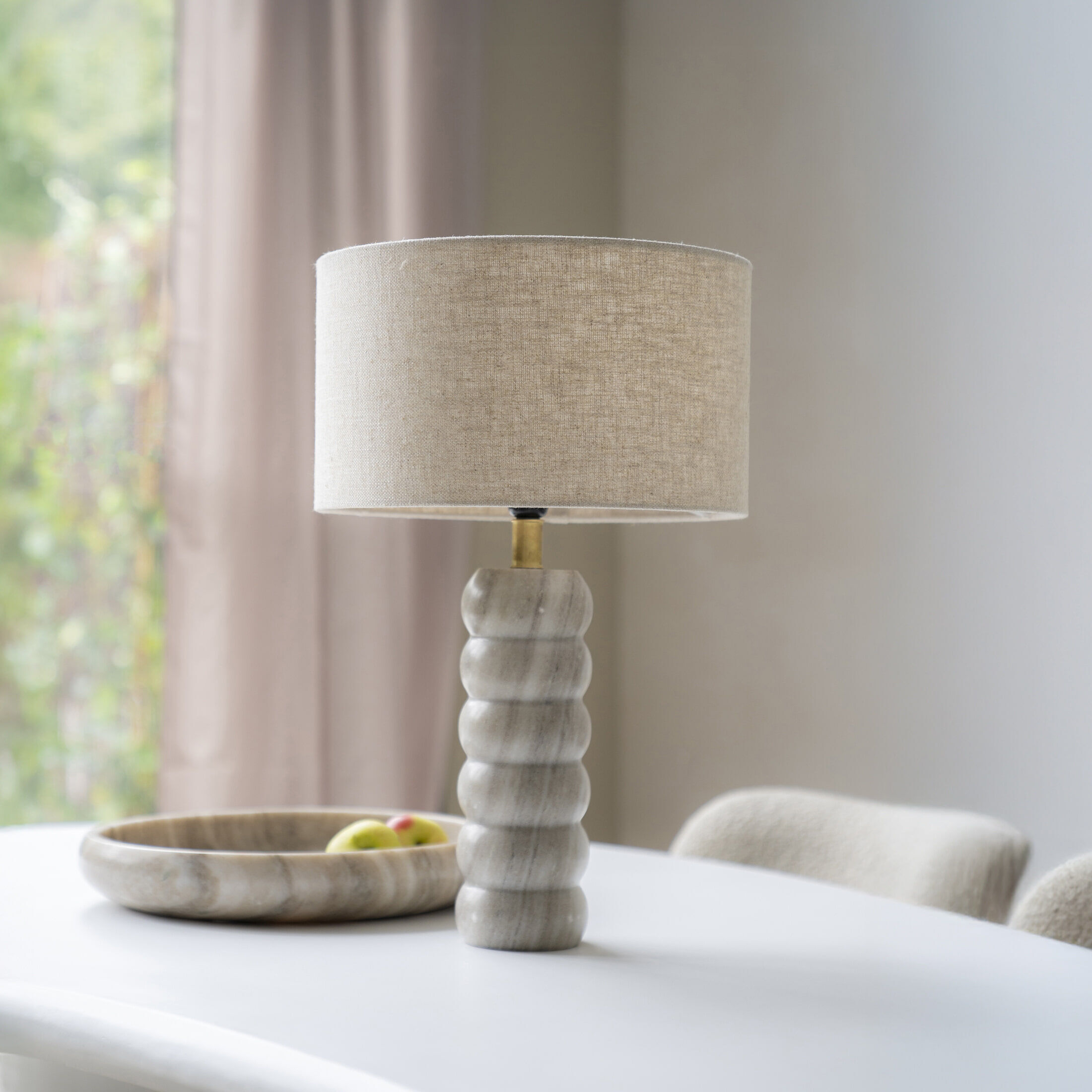 By-Boo Tafellamp Patron Marmer en Linnen, 55cm - Beige - 8720874594260