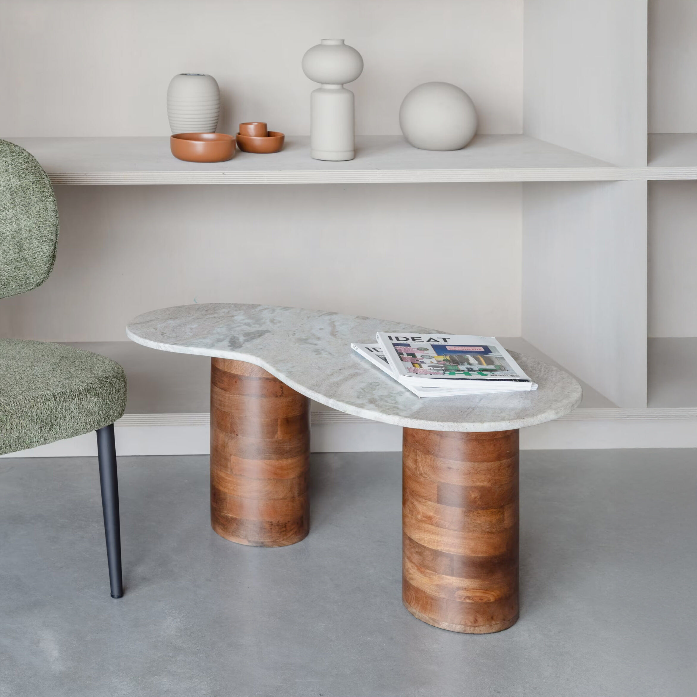 ZILT Organische Salontafel Patty Marmer en mangohout, 86 x 48cm - Wit - 9508957616318