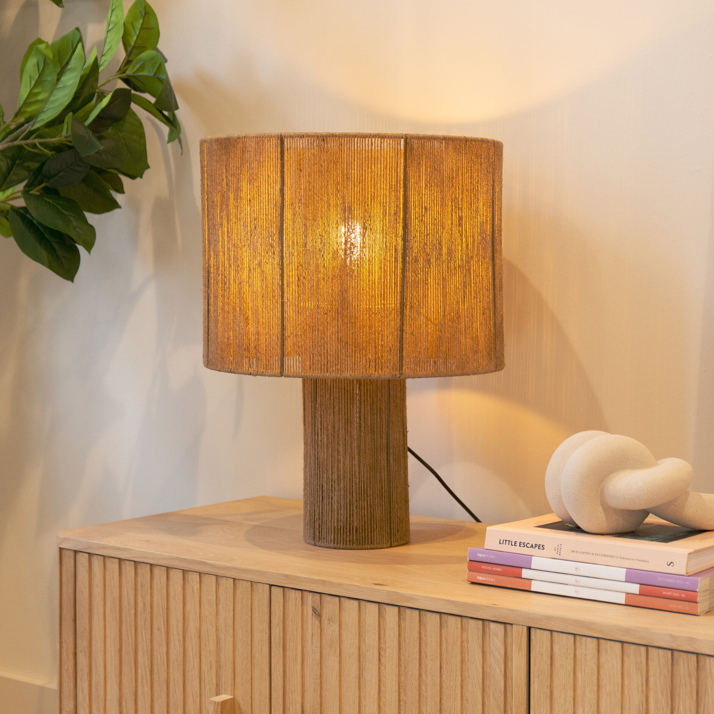 Kave Home Tafellamp Pontos Jute, 40cm - Naturel - Japandi - 8433840797151