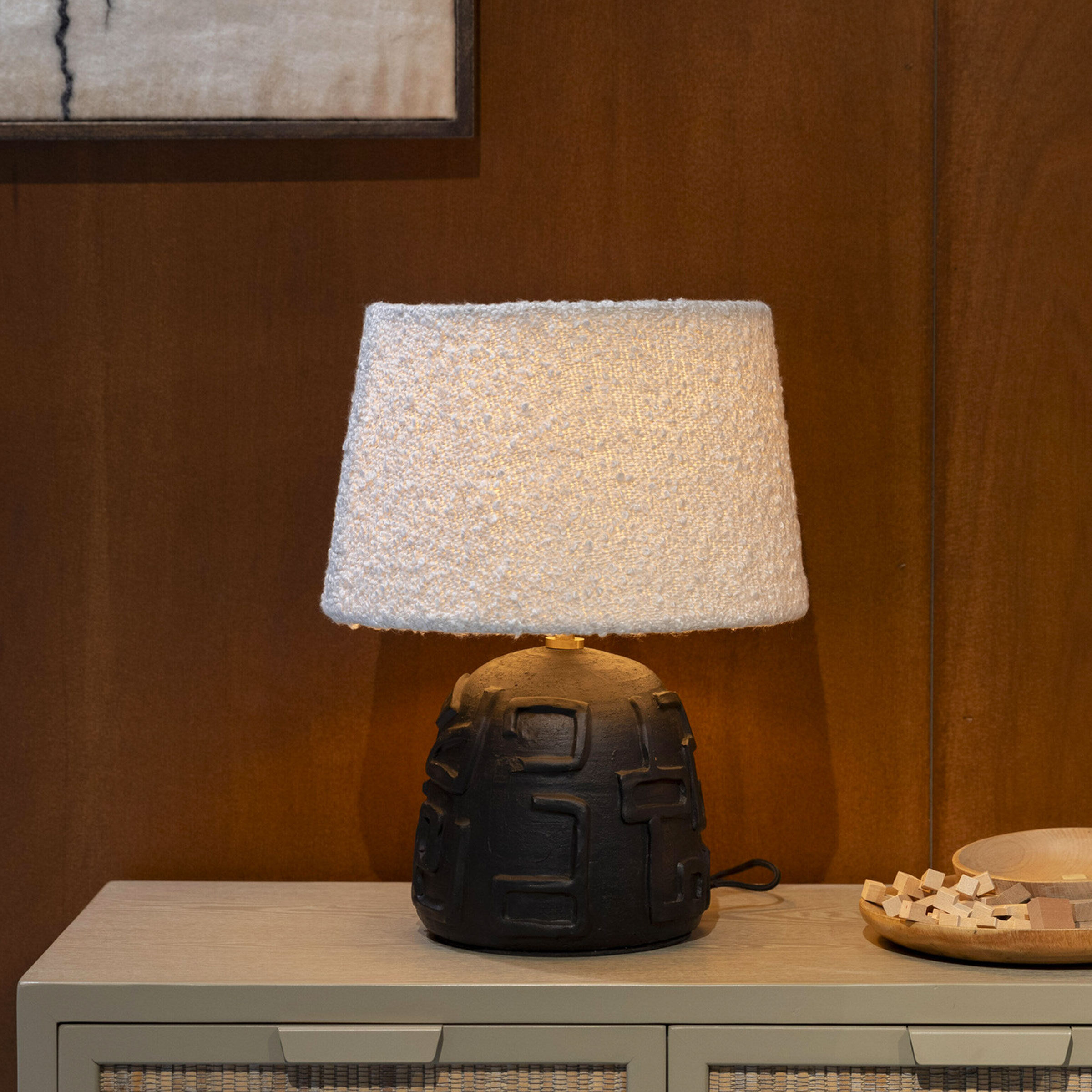 Dutchbone Tafellamp Renzo Bouclé en terracotta, 42cm - Zwart - 8718548075719