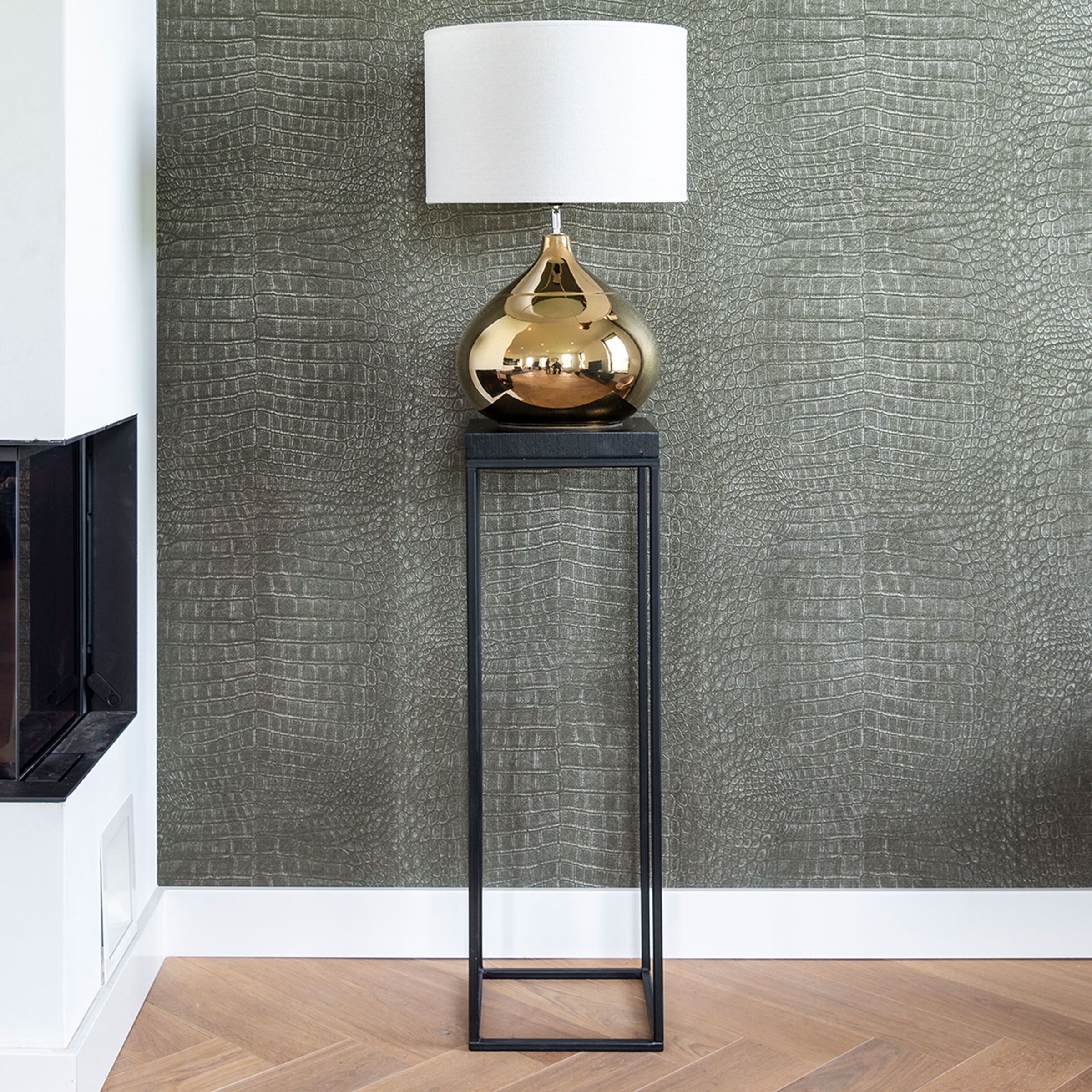 Richmond Zuil Oakura Hout en Staal, 95cm hoog - zwart - 8720621603405