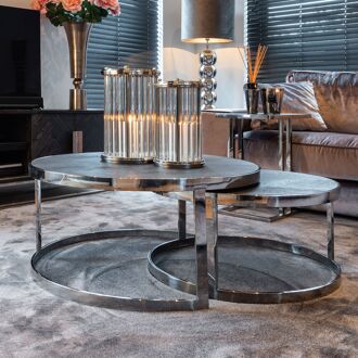 Richmond Salontafel Blackbone Eikenhout en Staal - Zwart en Zilver - Rond - 8720621604518