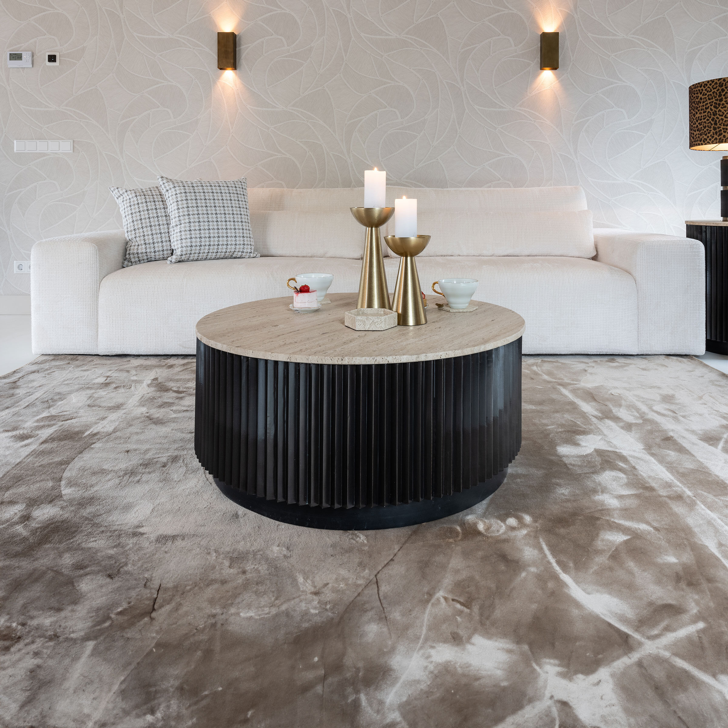 Richmond Ronde Salontafel Hampton Travertin, 90cm - Zwart - Japandi - 8720621691044