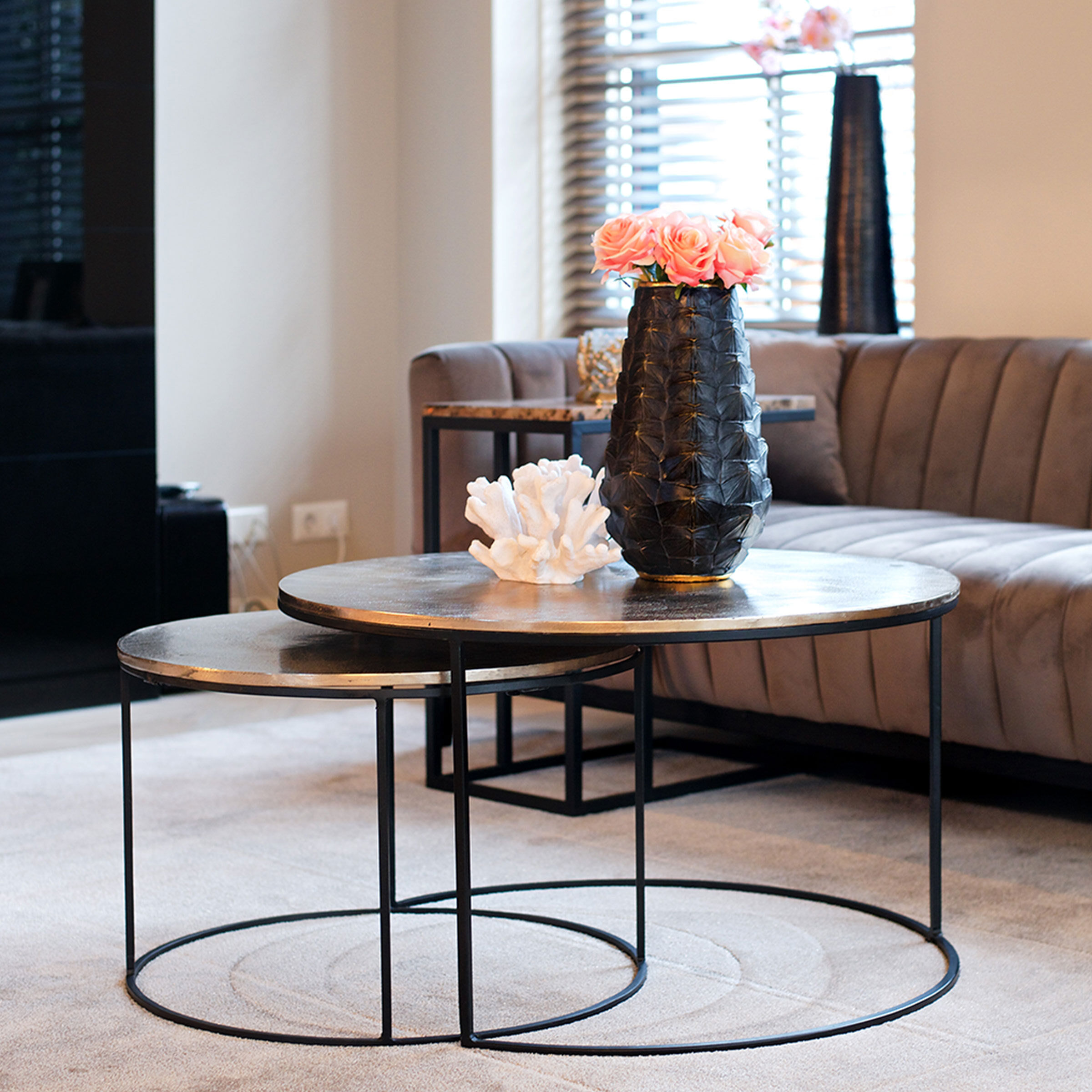 Richmond Salontafel Asher Set van 2 stuks - Zwart - Rond - 8720621605904