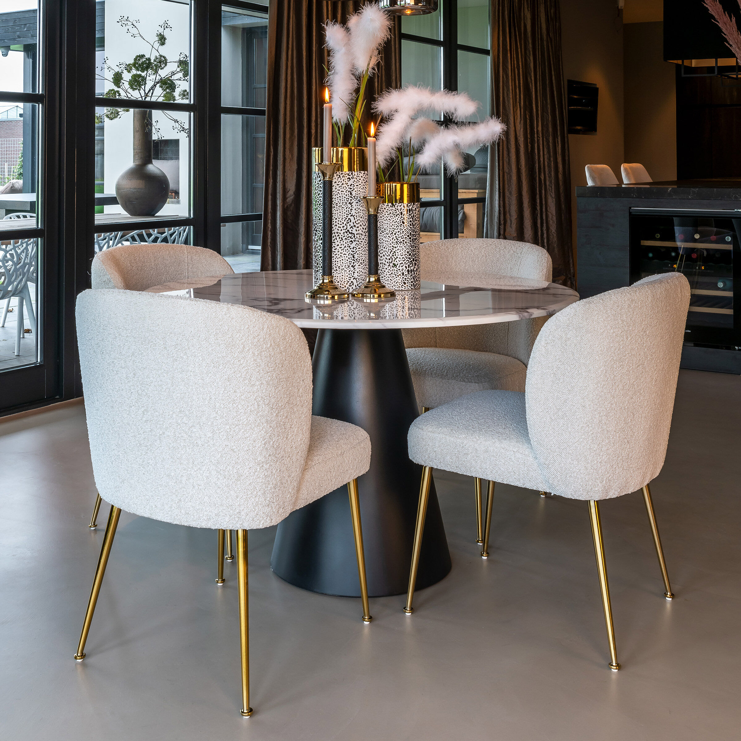 Richmond Ronde Eettafel Degas 120cm, Faux Marmer - Wit,Zwart - 8720621607687