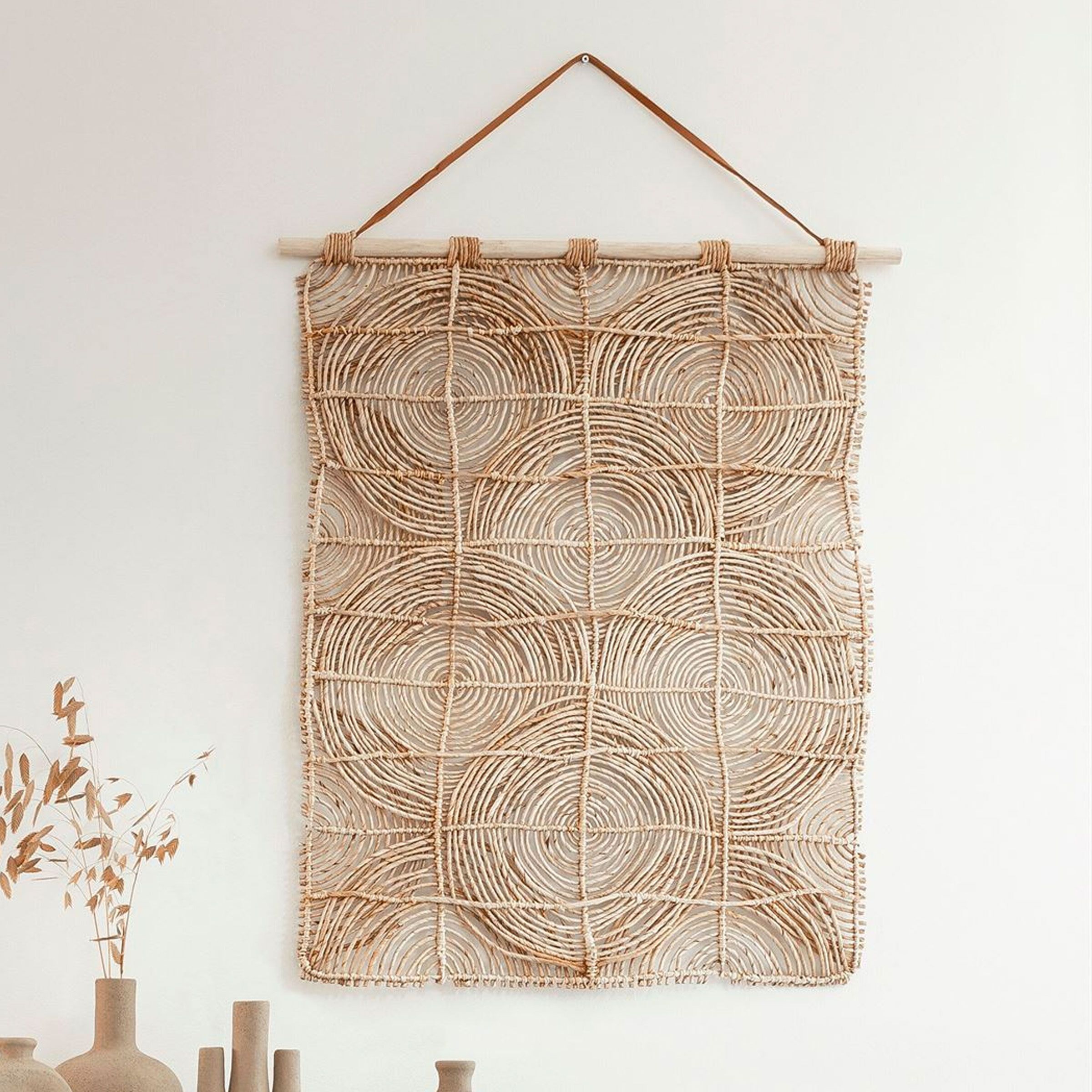 MUST Living Wanddecoratie Round&Round Abaca en Teakhout, 107 x 71cm - 8720146508124