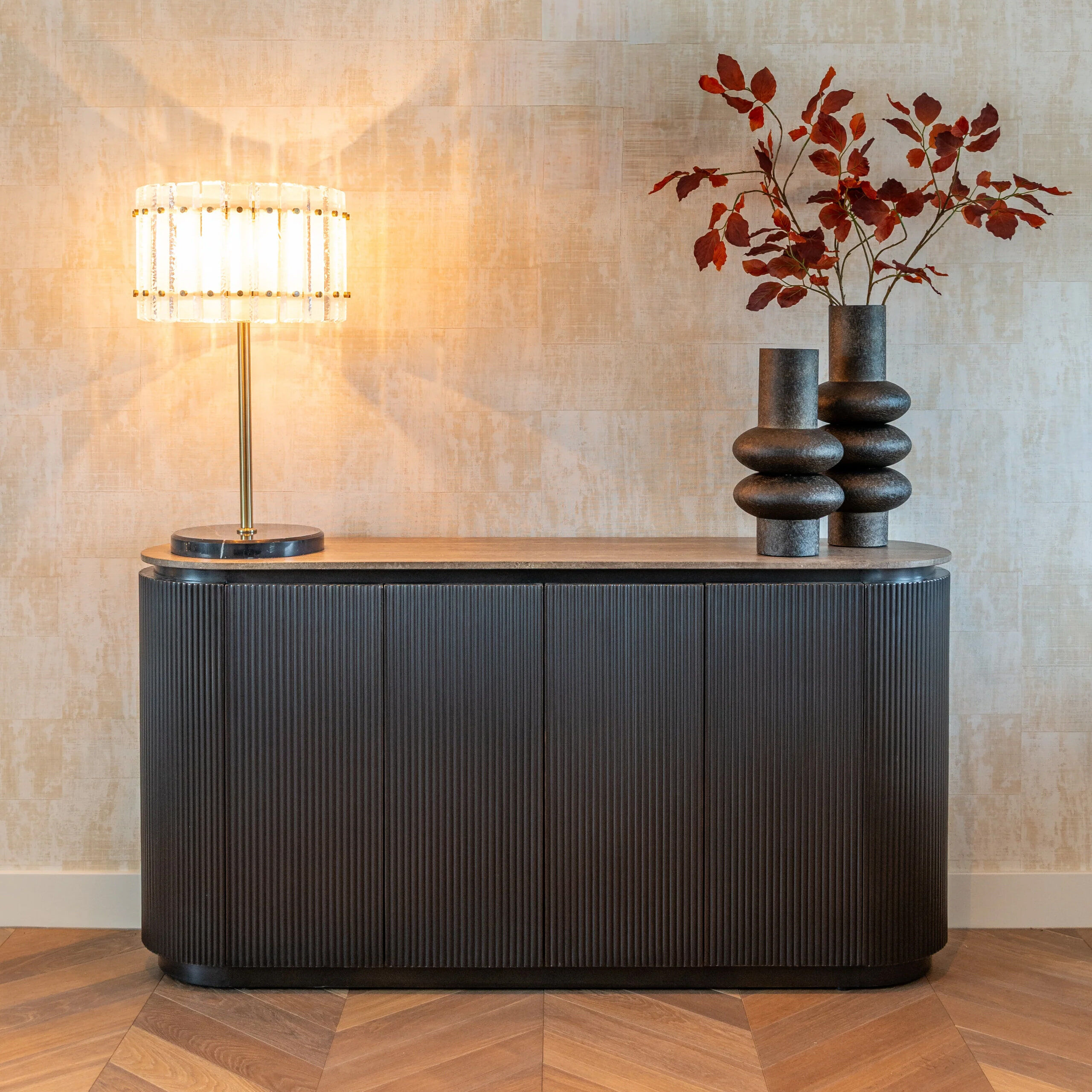 Richmond Dressoir Russo Travertin en brass, 160cm - Bruin - 8721009424278