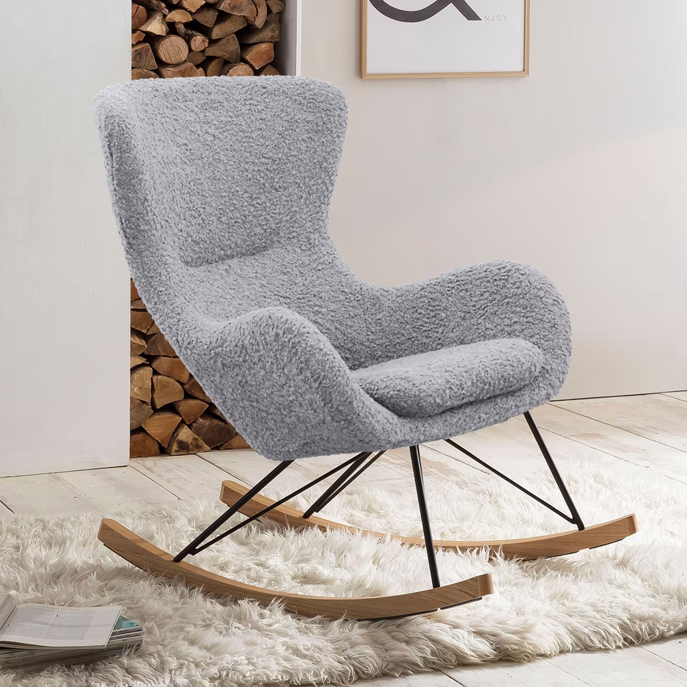 Artistiq Schommelstoel Chanequa Teddy - Lichtgrijs - 4251744816778