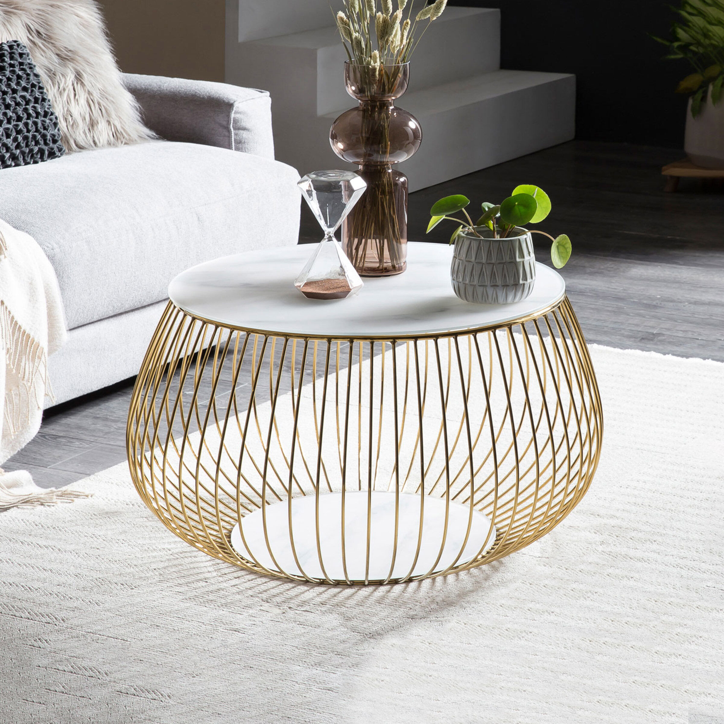 Artistiq Salontafel Esra Marmerlook, 72cm - Goud - Rond - 4251744808513