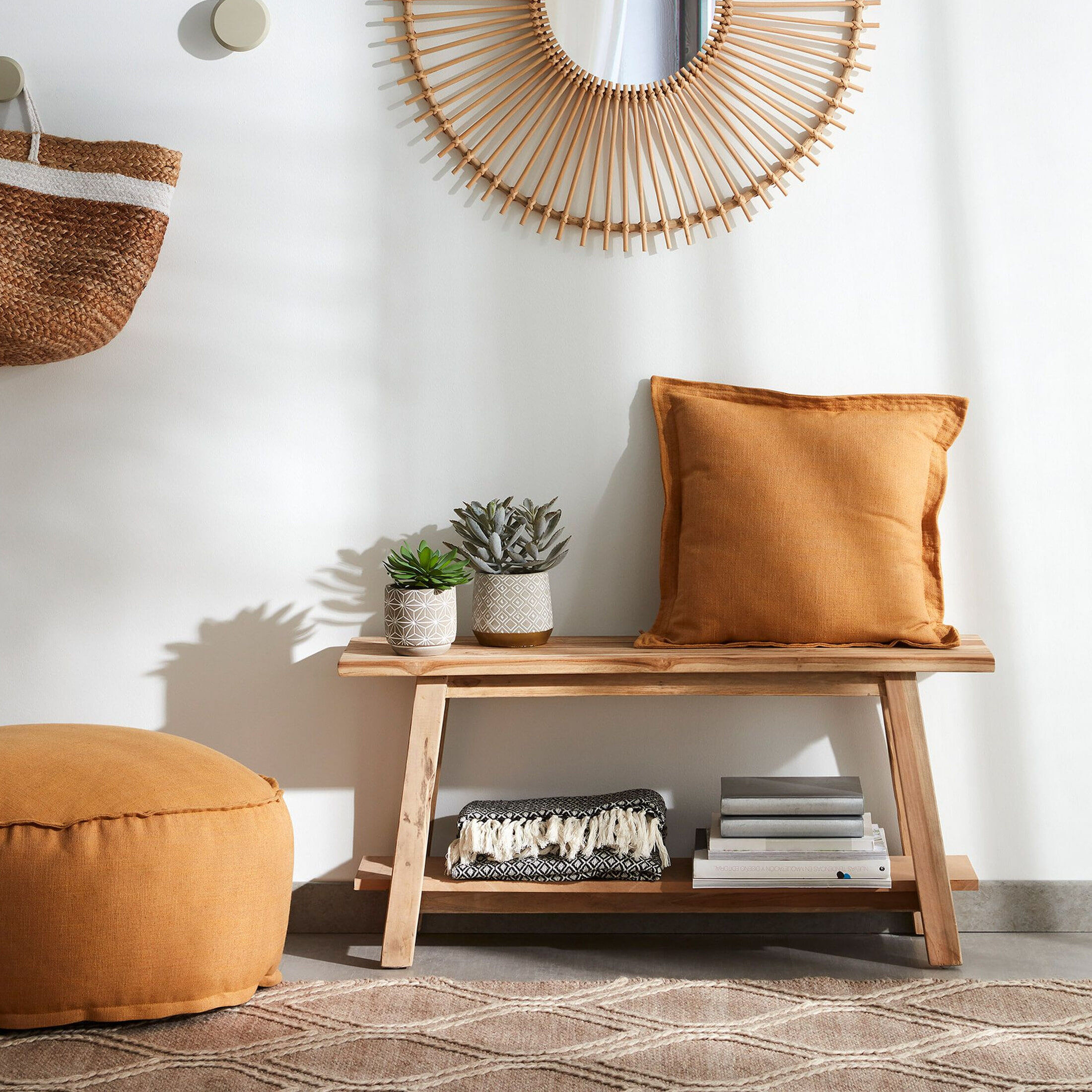 Kave Home Bankje Safara Teakhout, 100cm - Naturel - 8433840578439