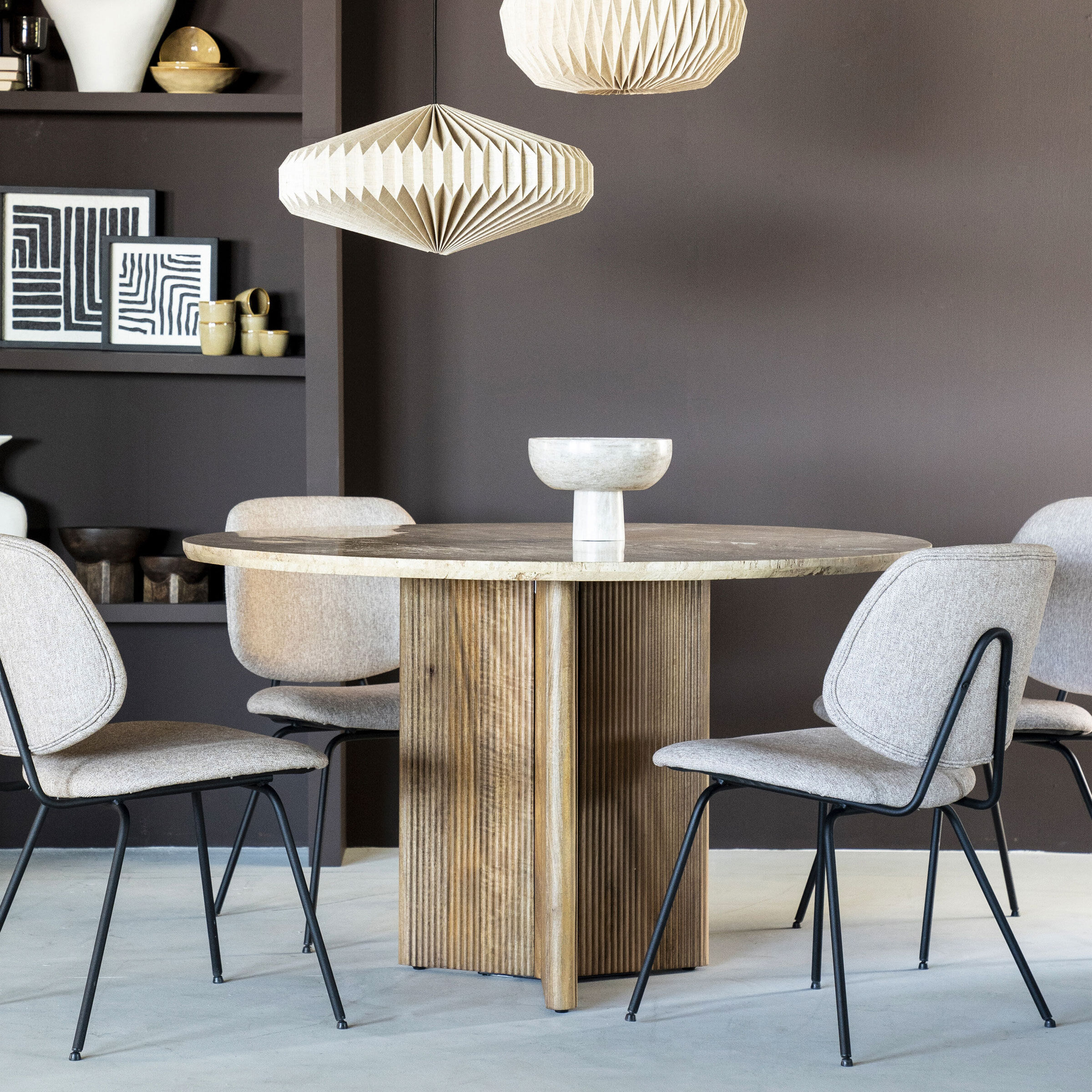 Eleonora Ronde Eettafel Sara Mangohout en travertin, 130cm - Bruin - 8719087028846