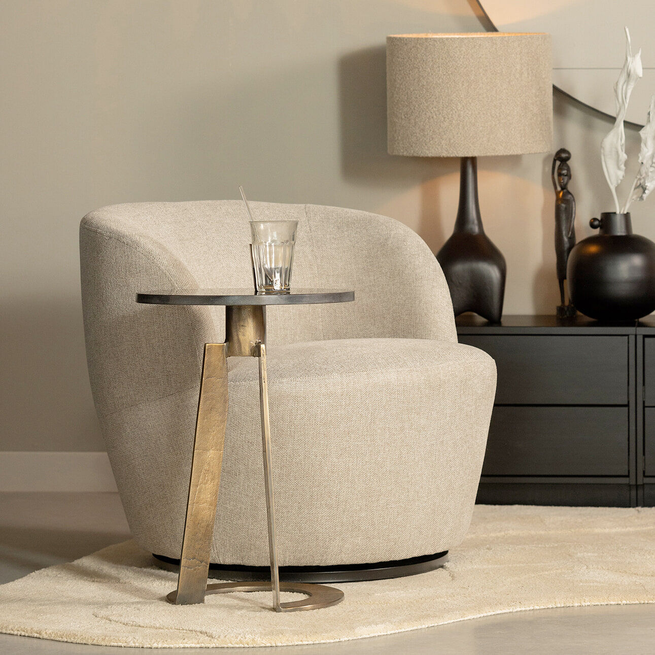 WOOOD Draaifauteuil Serra Woven - Zand - Exclusive - 8714713174065