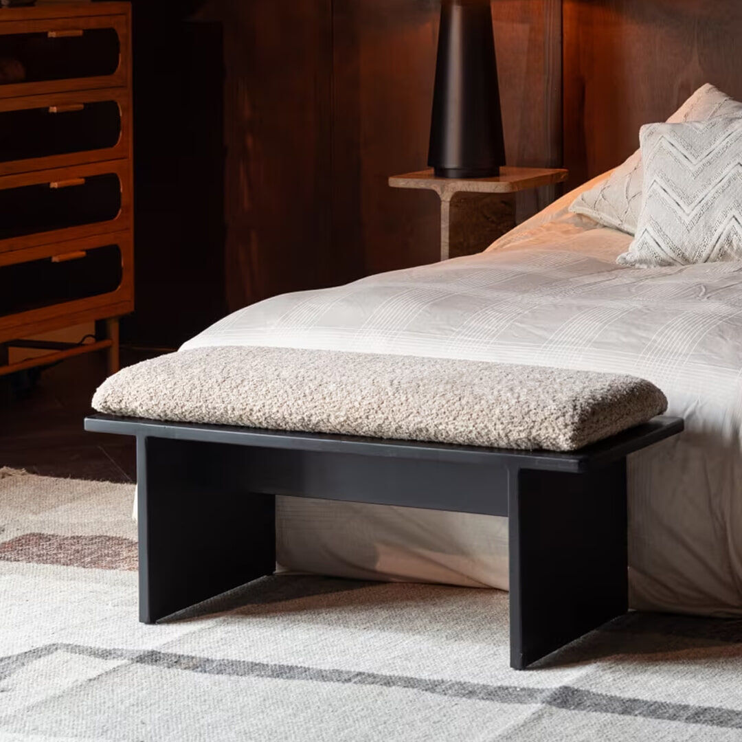 Dutchbone Halbank Shiho Rubberhout en Bouclé - Zwart - 8718548086791