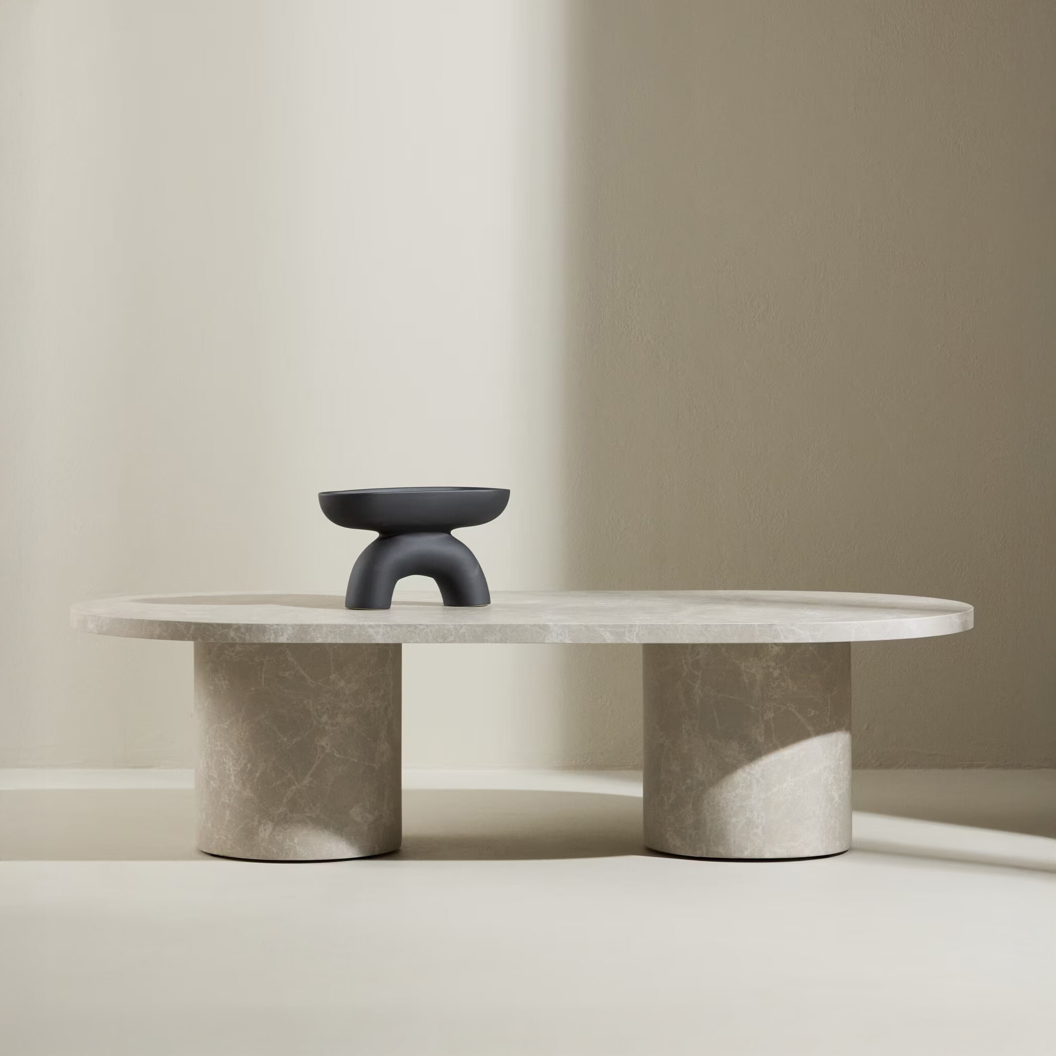 Nohr Ovale Salontafel Shundrika MDF Marmerlook, 120 x 60cm - Grijs - Ovaal - 7340220844477