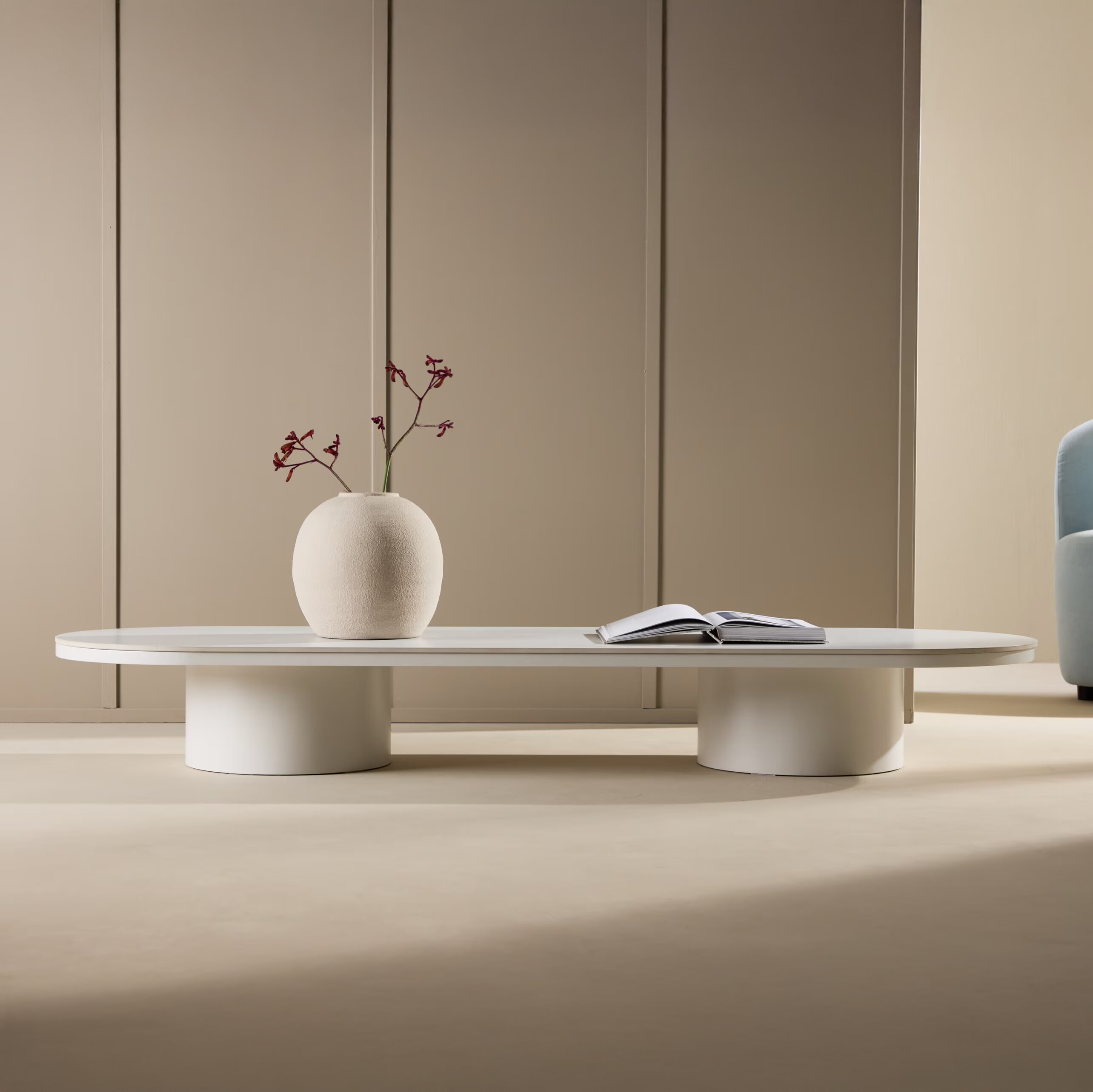 Nohr Ovale Salontafel Shundrika MDF Steenlook, 190 x 60cm - Grijs - Ovaal - 7340220833327