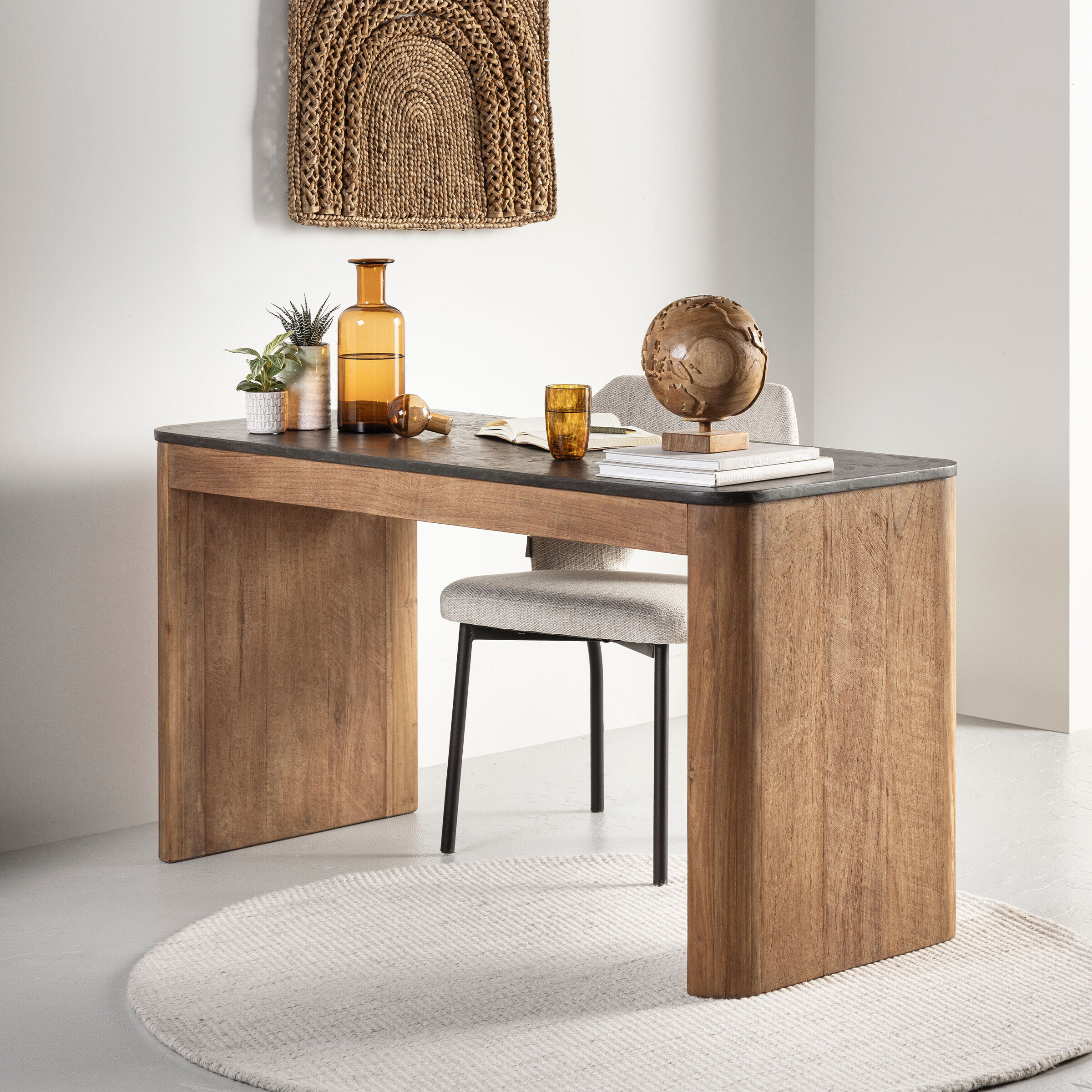 DTP Home Bureau Soho Teakhout en betonlook, 140 x 60cm - Bruin - 8720146513487