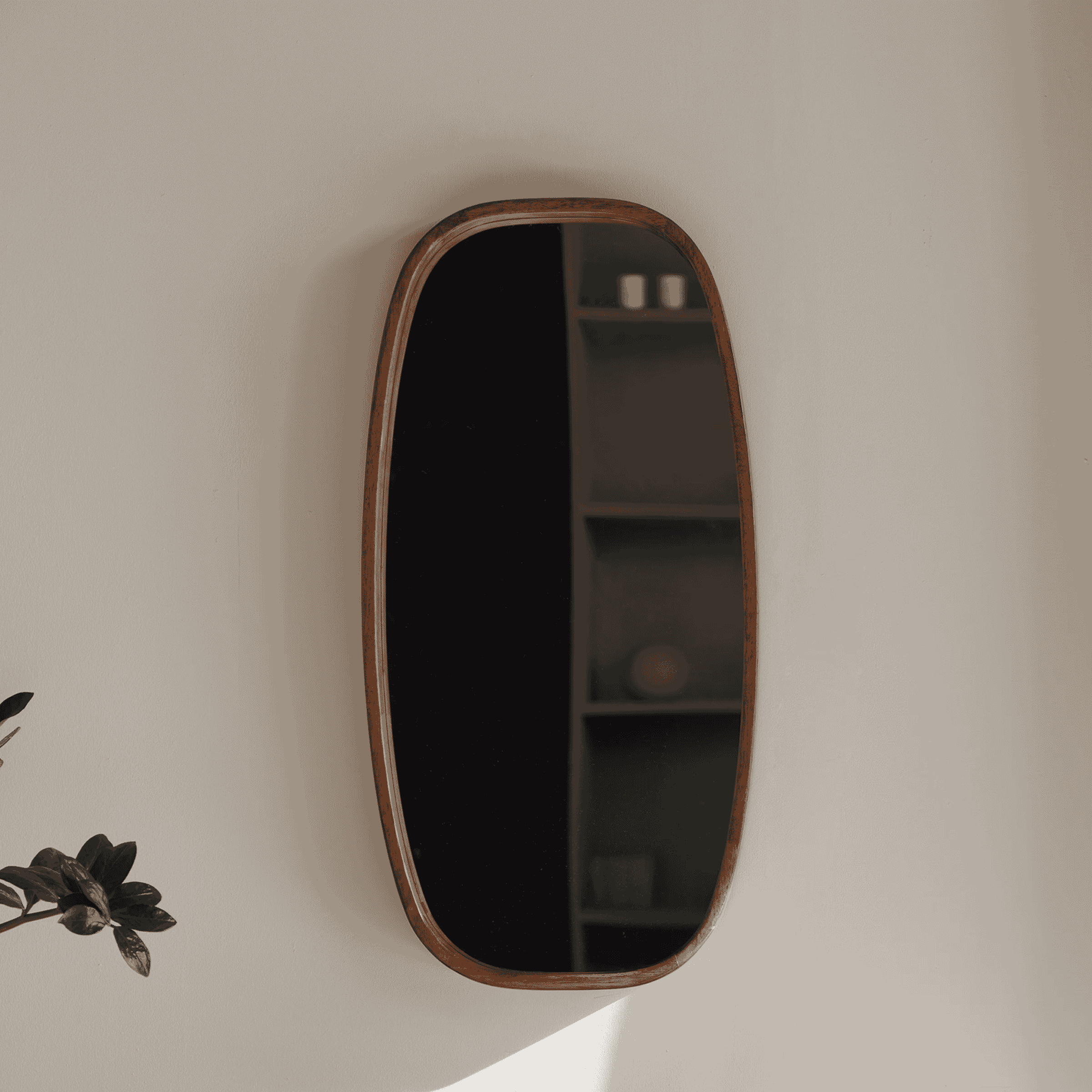 ZILT Spiegel Rania Rubberhout, 80 x 40cm - Bruin - Ovaal - Japandi - 9502773242751