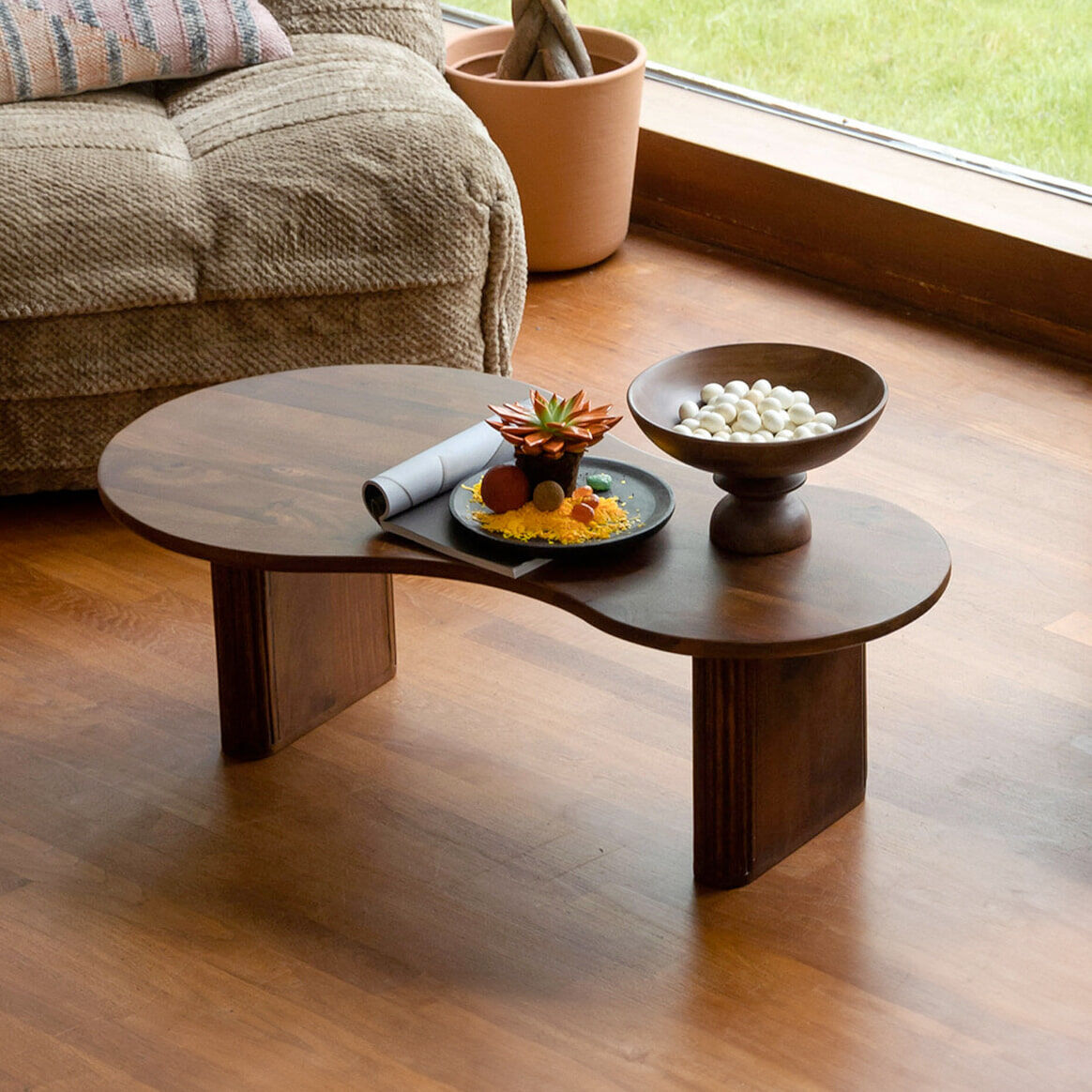 Dutchbone Organische Salontafel Tilon Mangohout, 110 x 60cm - Bruin - Japandi - 8718548074835