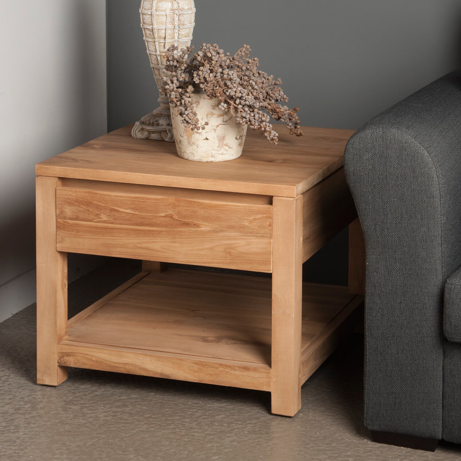 Tower Living Bijzettafel Corona Teak, met 1 lade - Bruin - Vierkant - 9508719231155