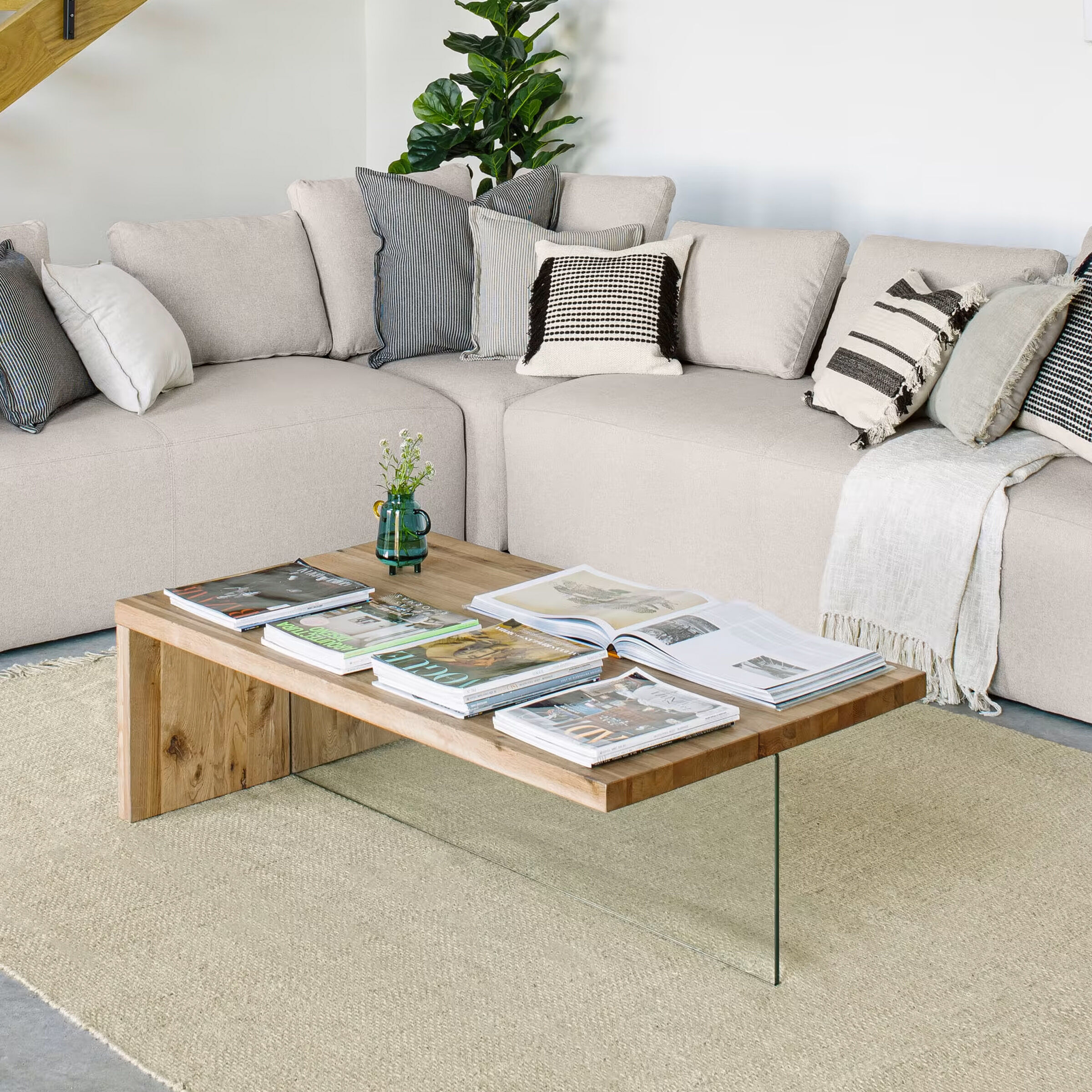 Kave Home Salontafel Tulsi Eiken / glas, 120 x 70cm - Bruin - 8433840377025