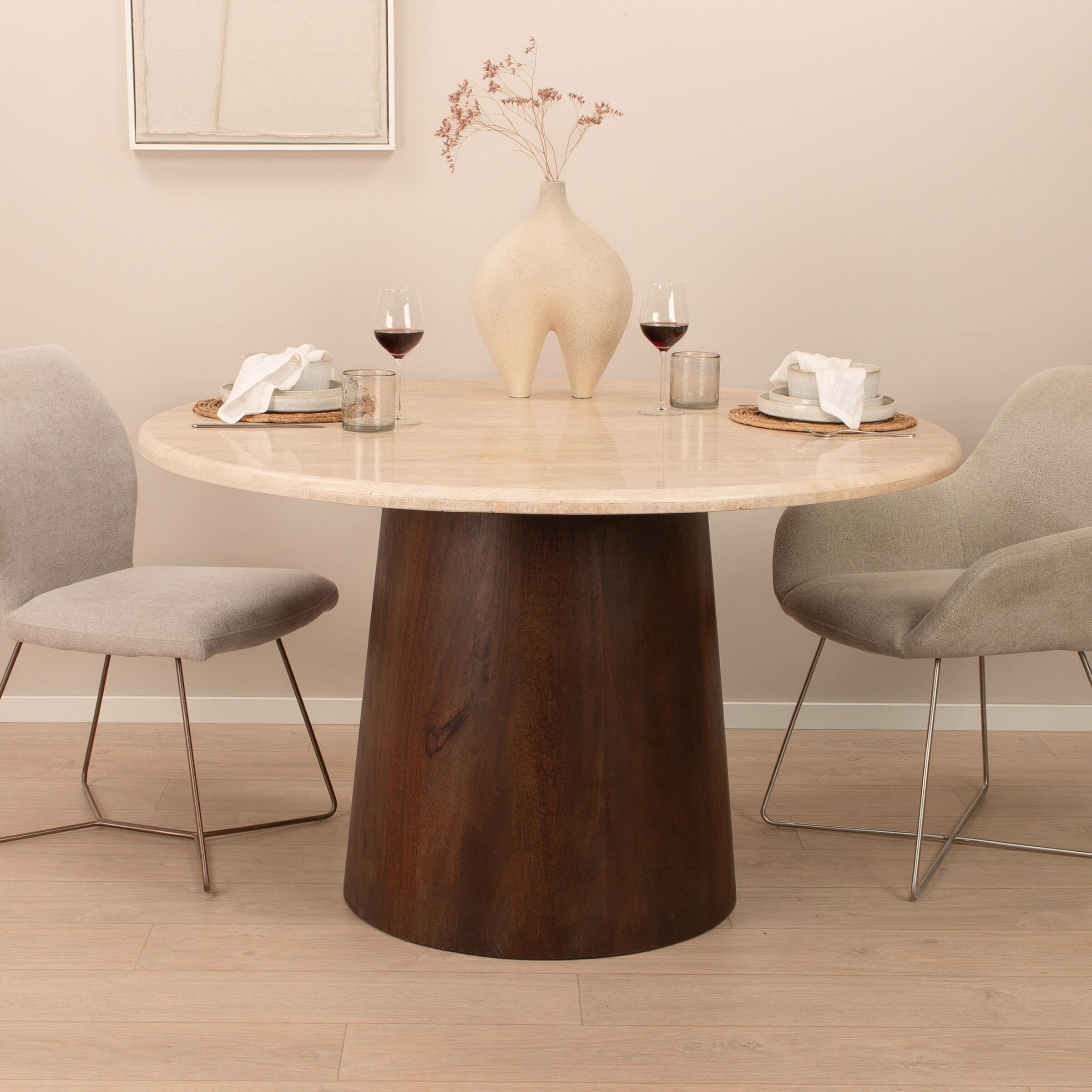 Sohome Ronde Eettafel Bailey Mangohout en travertin, 130cm - 7439612653664