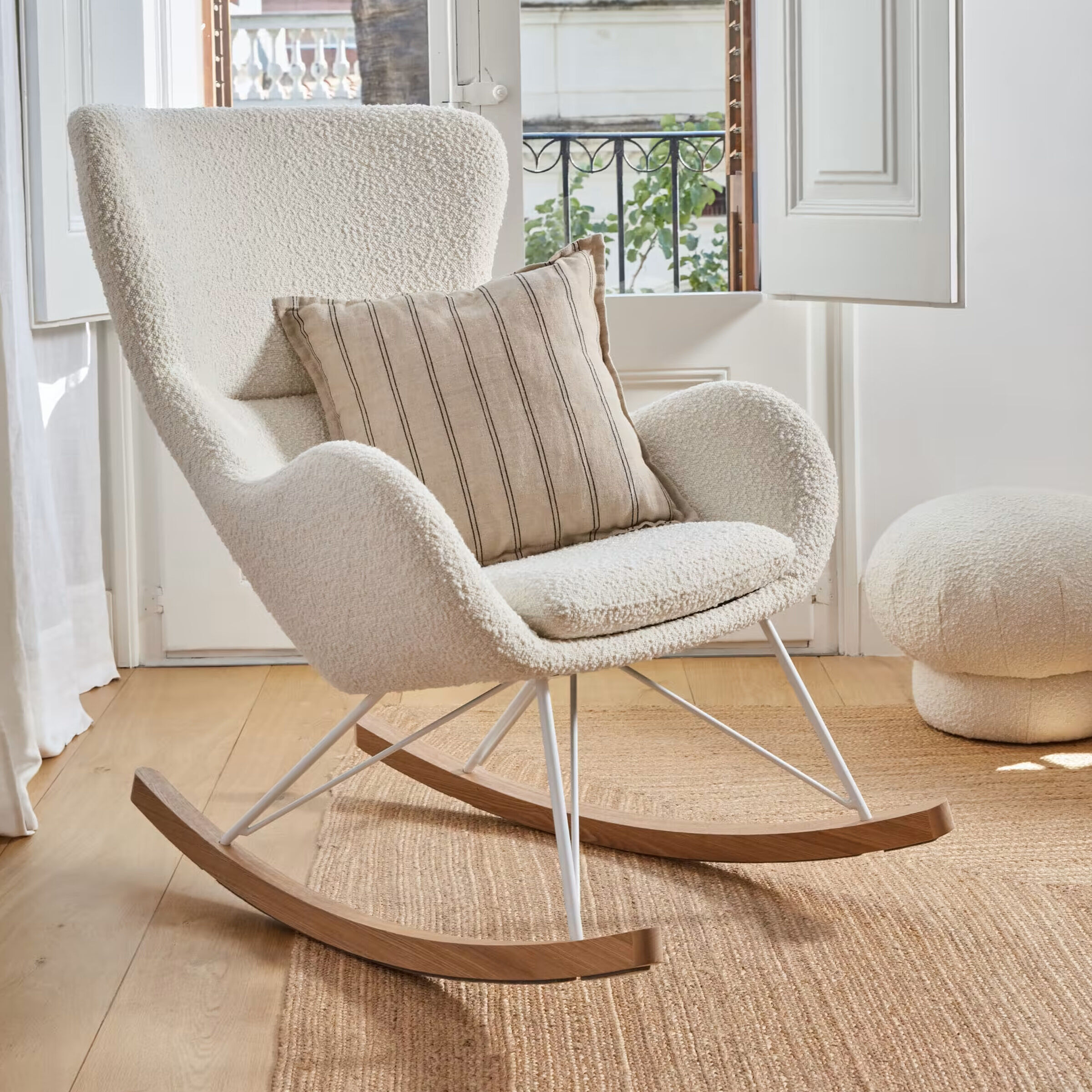 Kave Home Schommelstoel Vania Bouclé - Wit - 8433840710860