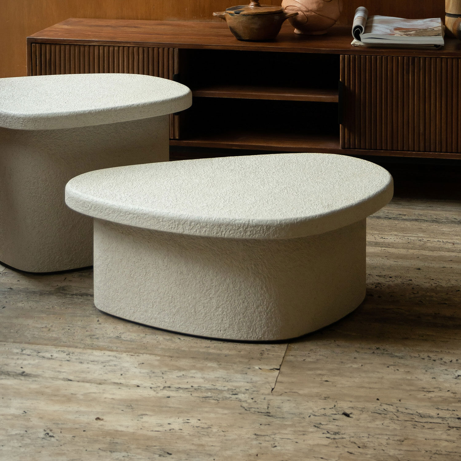 Dutchbone Organische Salontafel Veda Gerecycled marmer, 74 x 49cm - Beige - 8718548074934