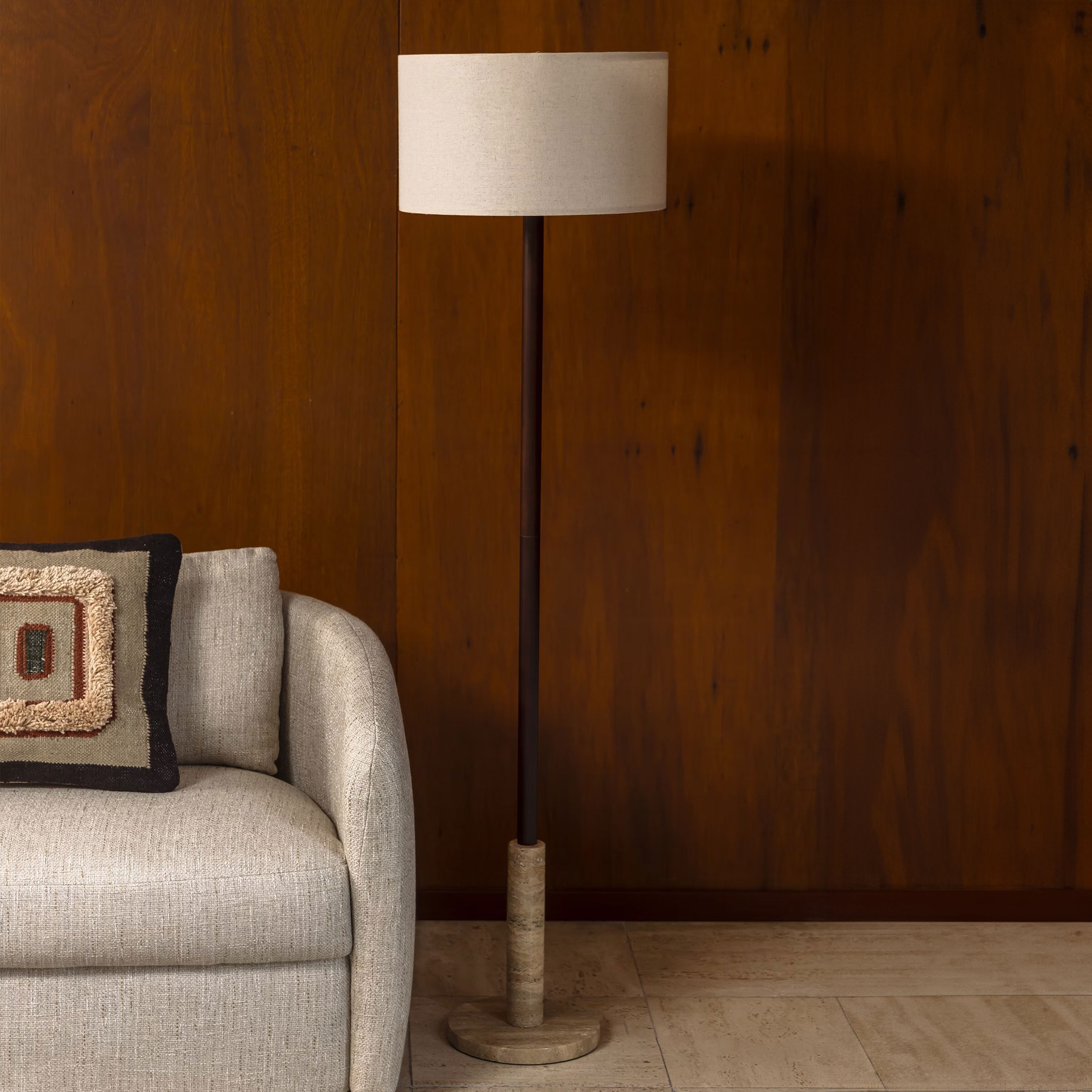 Dutchbone Vloerlamp Jackson Travertin en hout, 157cm hoog - Bruin - 8718548083578