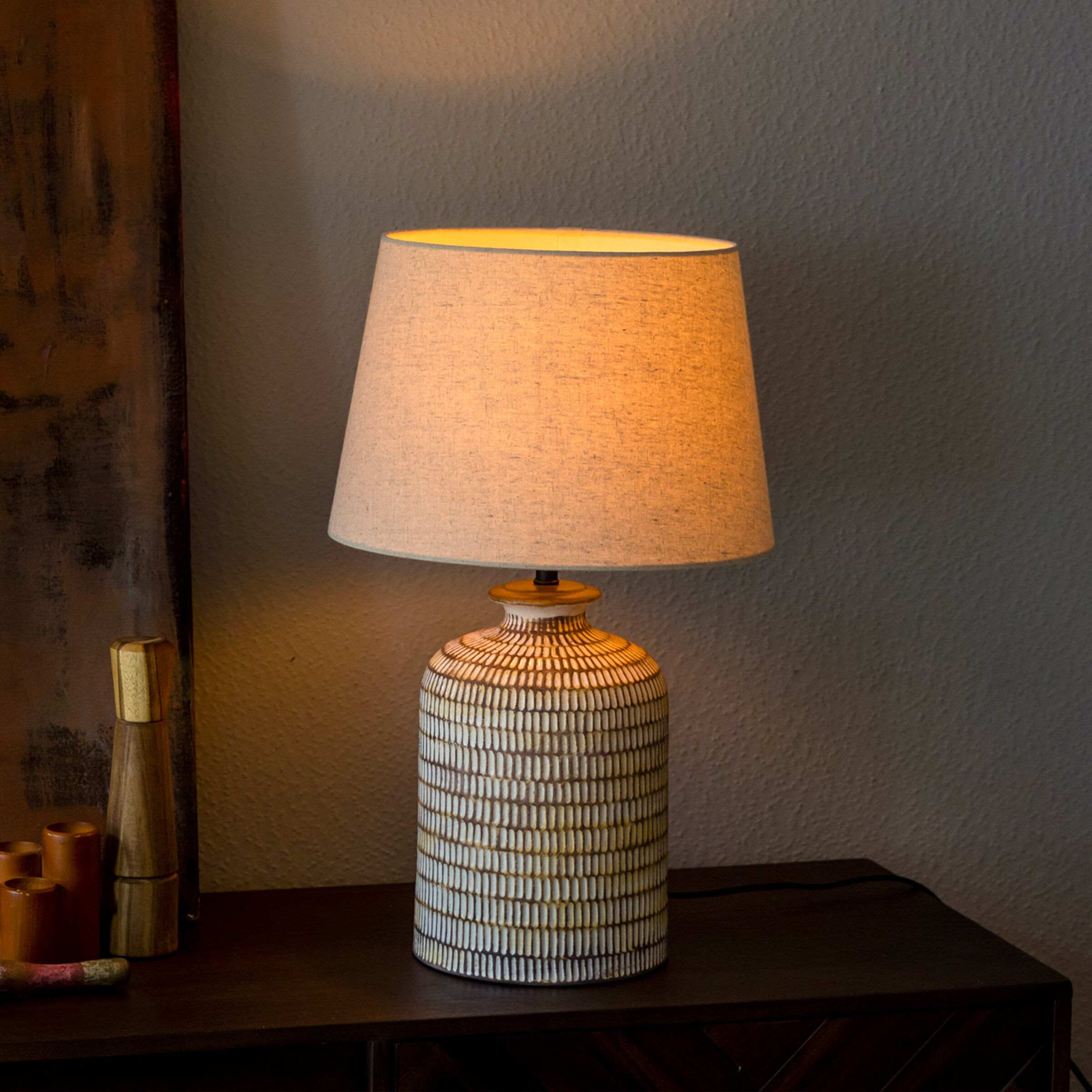 Dutchbone Tafellamp Russel Keramiek - Naturel - 8718548071292