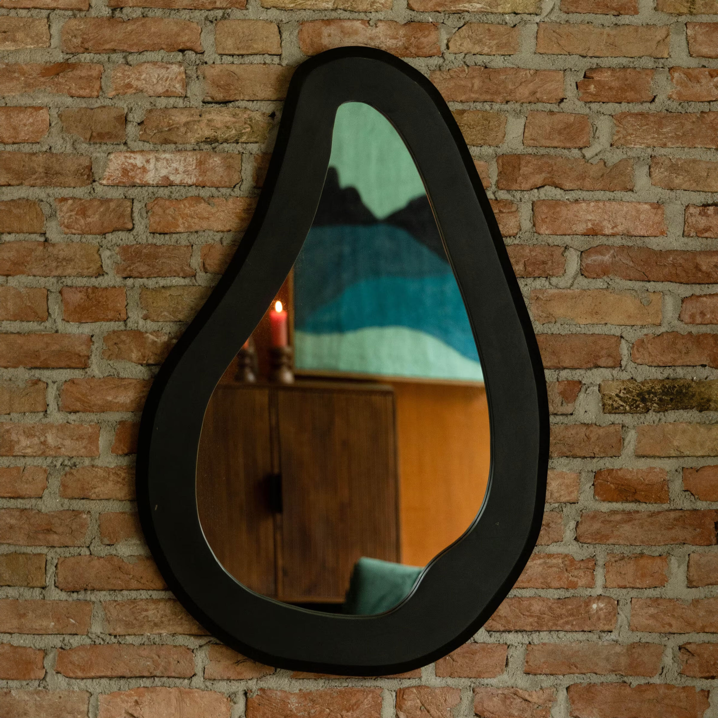 Dutchbone Spiegel Aren Mangohout, 92 x 61cm - Zwart - Organisch - 8718548075412