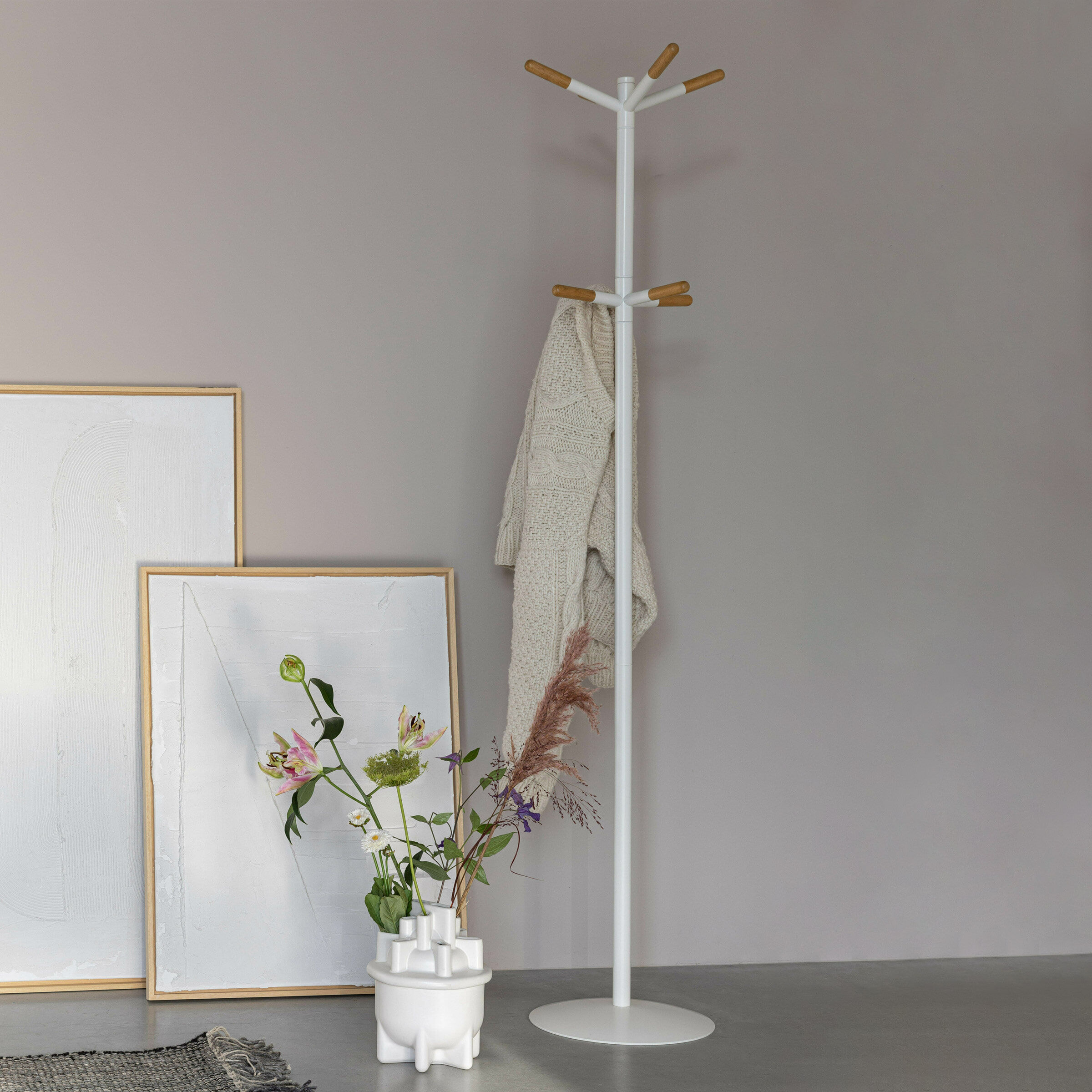 Zuiver Kapstok Wooden Tip Met 8 haken - Wit/Naturel - 8718548007680