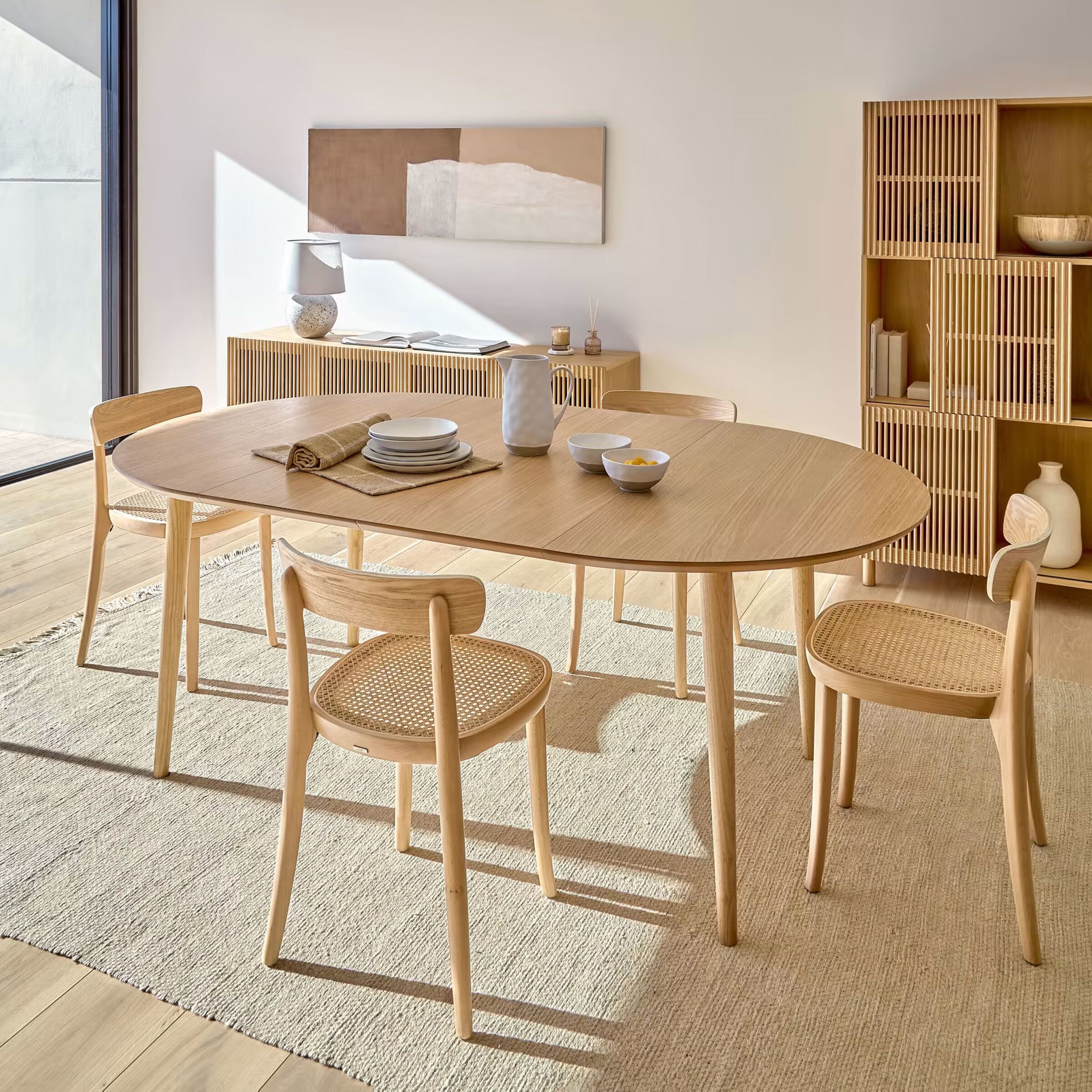Kave Home Uitschuifbare Ronde Eettafel Oqui 120 - 200 x 120cm - Eiken Naturel - Japandi - 8433840729336