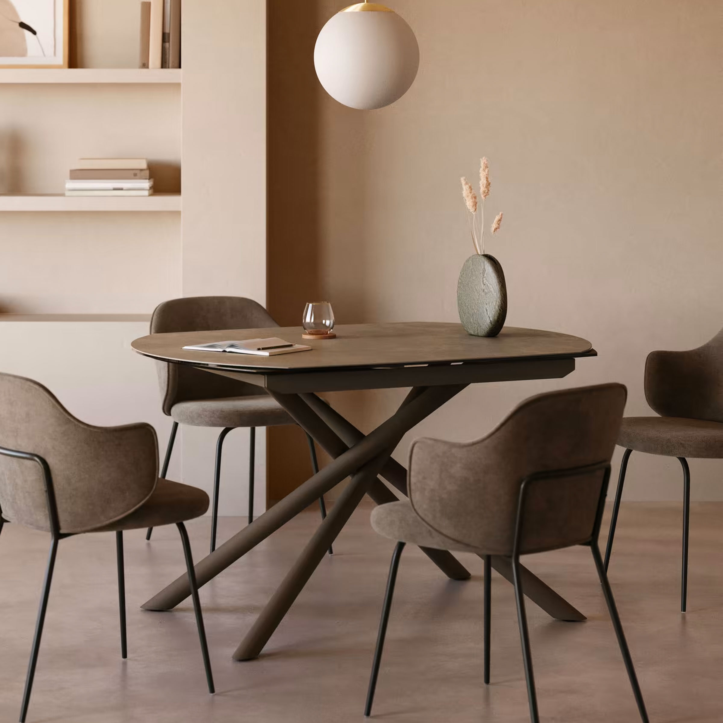 Kave Home Uitschuifbare Eettafel Yodalia Keramiek, 130-190 x 100cm - Bruin - Ovaal - Japandi - 8433840768175