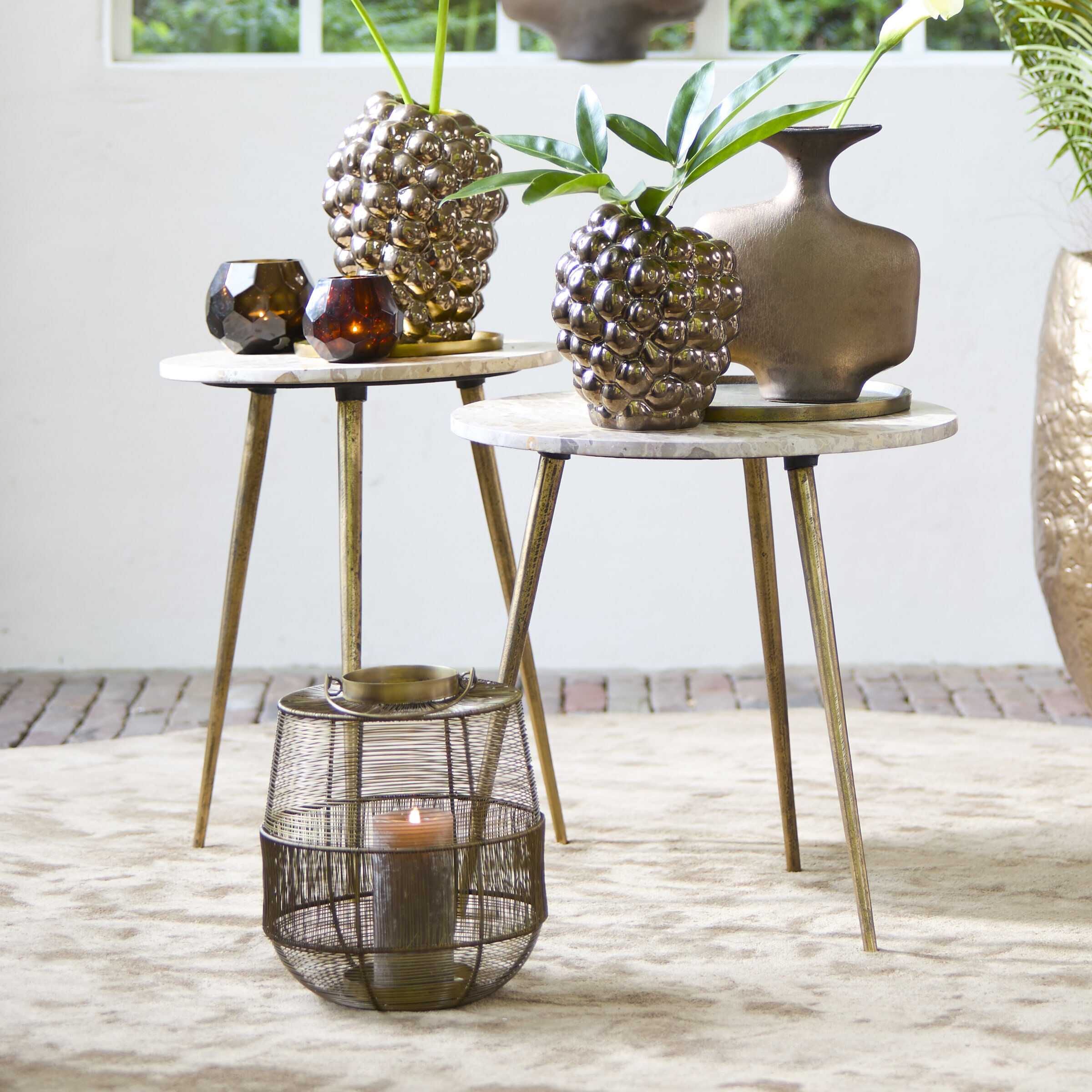 Light & Living Ronde Bijzettafel Zeca Marmer, Set van 2 stuks - Bruin - 8717807742331