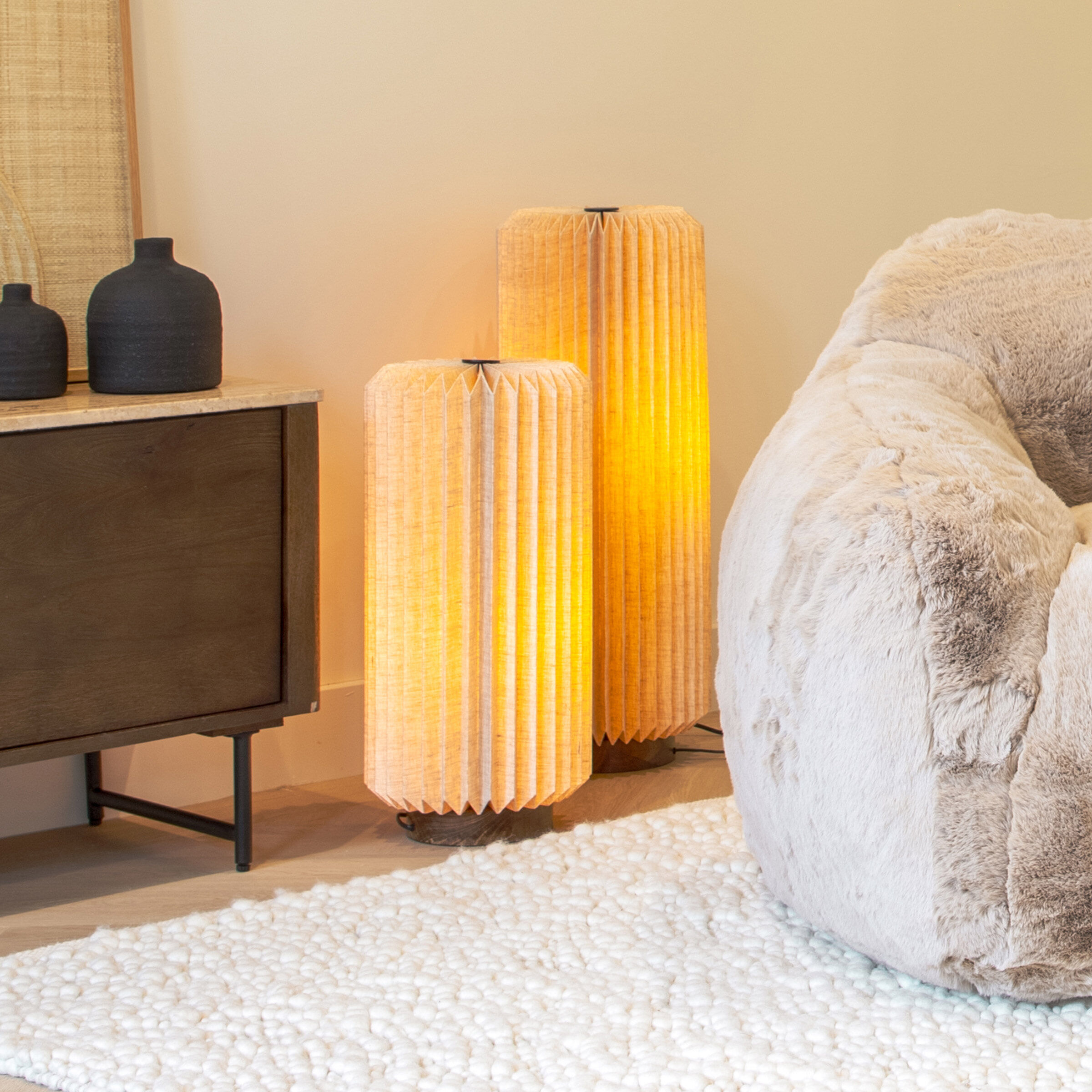 By-Boo Vloerlamp Zuki Set van 2 stuks Linnen - Naturel - Japandi - 9507865251468