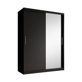 Meubella Kledingkast Mandalin - Zwart - 150 cm - Met spiegel - 8720908731968