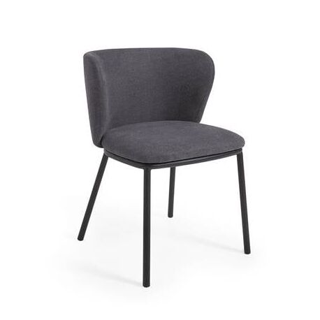 Kave Home - Ciselia stoel donkergrijs chenille en staal in zwart - 8433840761787