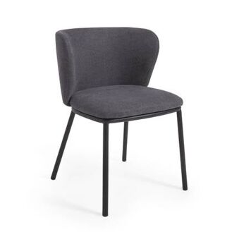 Kave Home - Ciselia stoel donkergrijs chenille en staal in zwart - 8433840761787