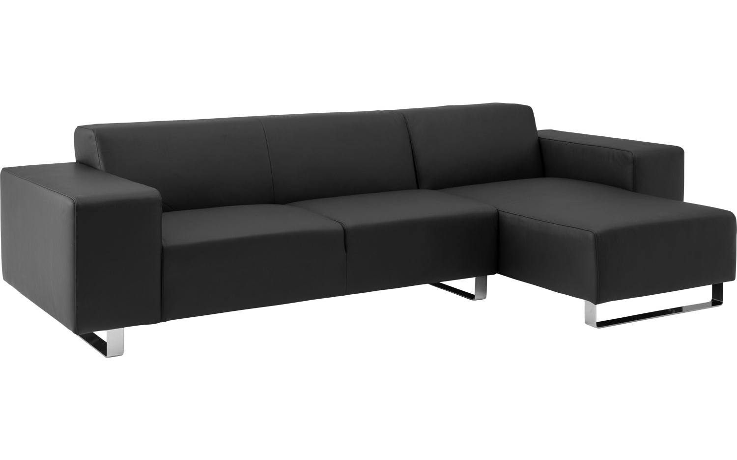 Goossens Excellent Bank Design@home Met Chaise Longue zwart, leer, 2,5-zits, modern design met chaise longue rechts - 8718823028324