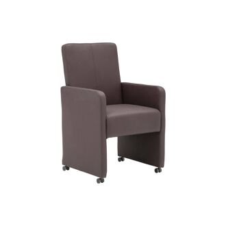 Goossens Eetkamerstoel Rivas bruin kunstleer met armleuning en met wielen, modern design - 8718823025736
