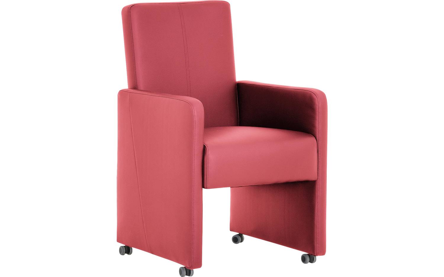 Goossens Eetkamerstoel Rivas rood kunstleer met armleuning en met wielen, modern design - 8718823026214