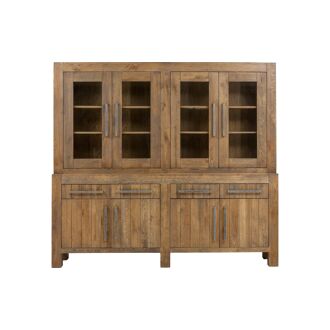 Goossens Buffetkast Roots, 4 glasdeuren 4 dichte deuren 4 laden, donkergrijs eiken, 230 x 210 x 45 cm, stijlvol landelijk - 8718823054705