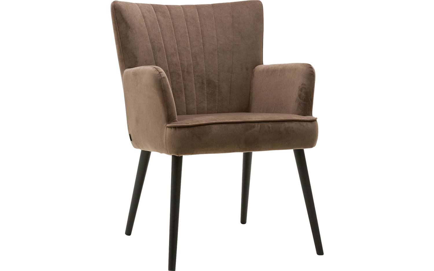 Goossens Eetkamerstoel Rob bruin velvet stof met armleuning, urban industrieel